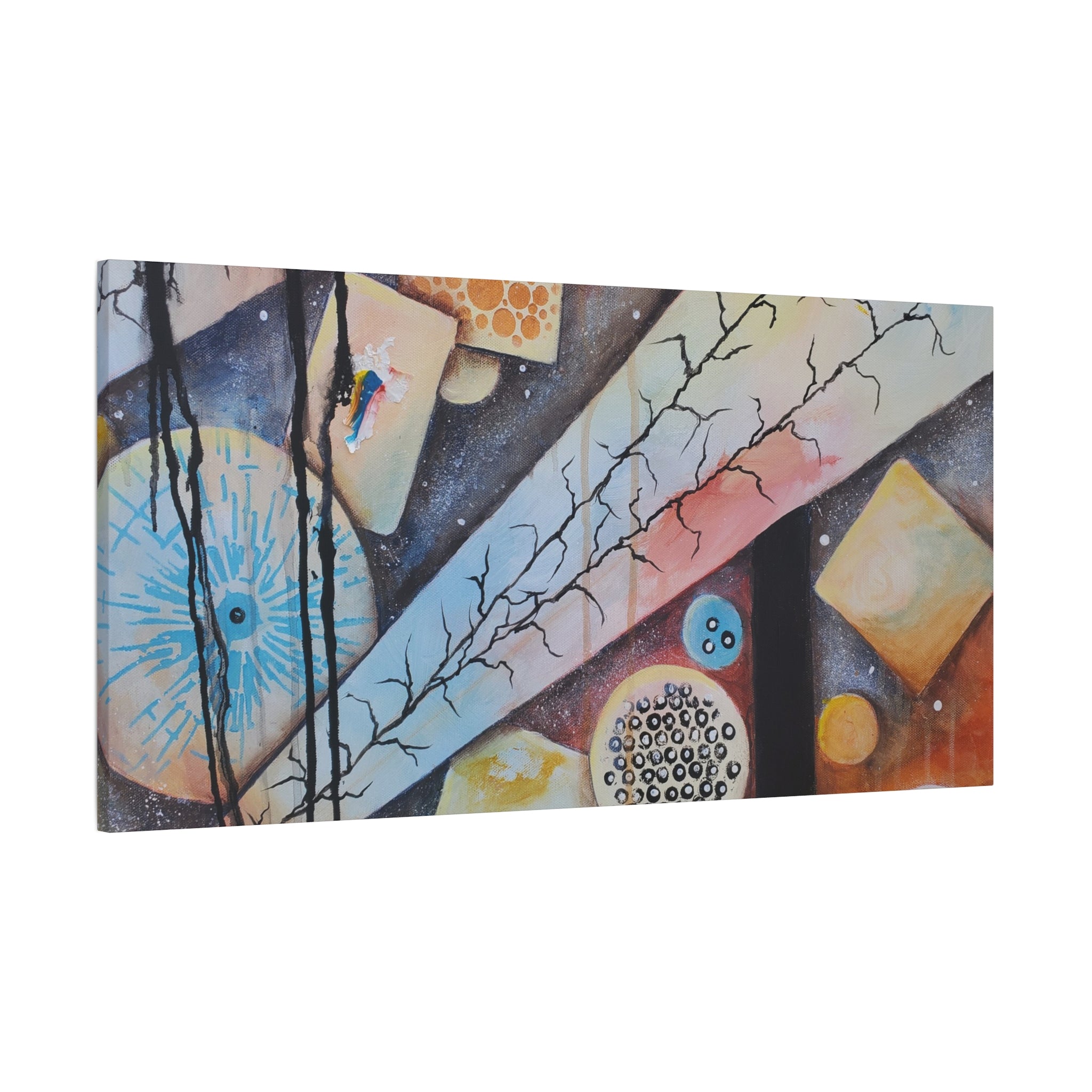 GOLDEN CARTOGRAPHY - DRIFT OF THE BLUE REALM - Abstract Cosmic Geometry Matte Canvas Print - Stretched 1.25"