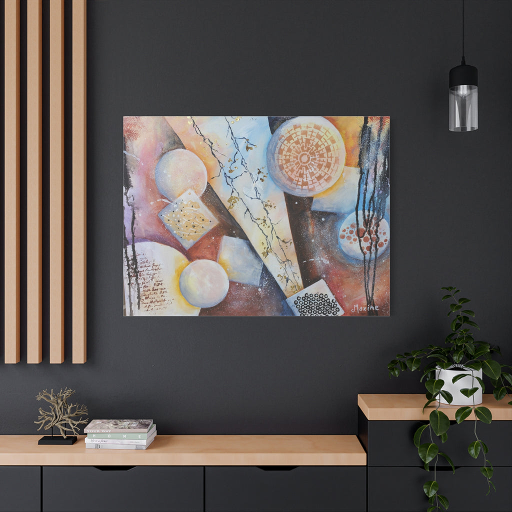 GOLDEN CARTOGRAPHY OF THE FIRE MERIDIAN - Abstract Geometric Canvas Art – Modern Stretched Matte Wall Decor