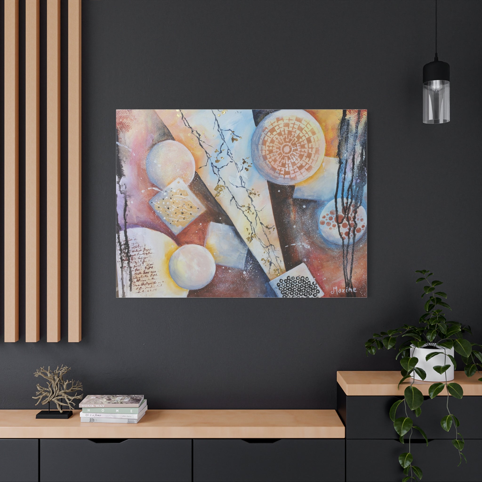 GOLDEN CARTOGRAPHY OF THE FIRE MERIDIAN - Abstract Geometric Canvas Art – Modern Stretched Matte Wall Decor