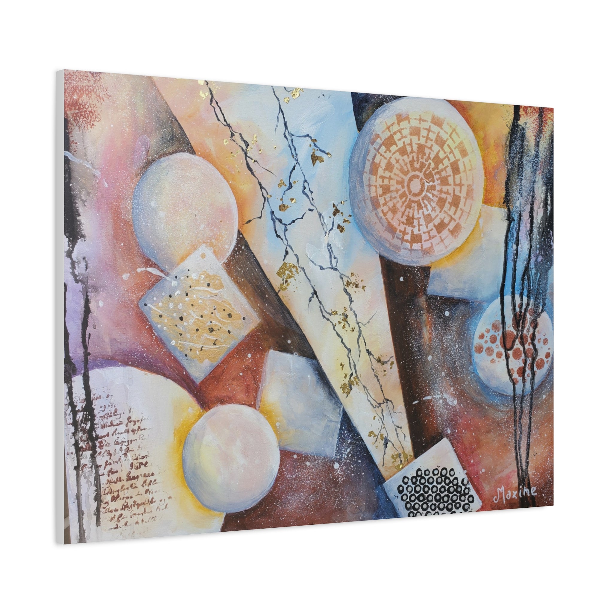 GOLDEN CARTOGRAPHY OF THE FIRE MERIDIAN - Abstract Geometric Canvas Art – Modern Stretched Matte Wall Decor