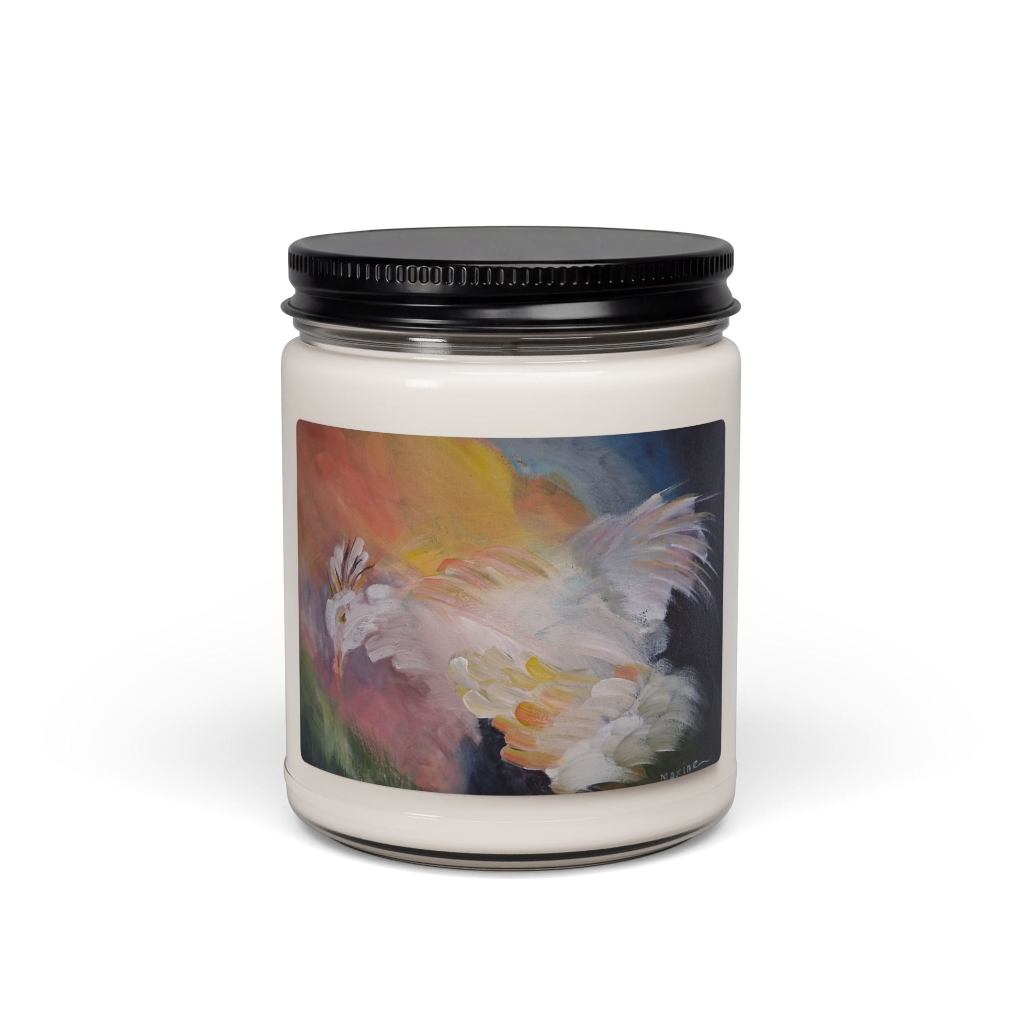 RISE OF THE RADIENT HEN - 9oz Scented Soy Candle — Floral White Dove Art Jar (Calming Lavender & Vanilla)