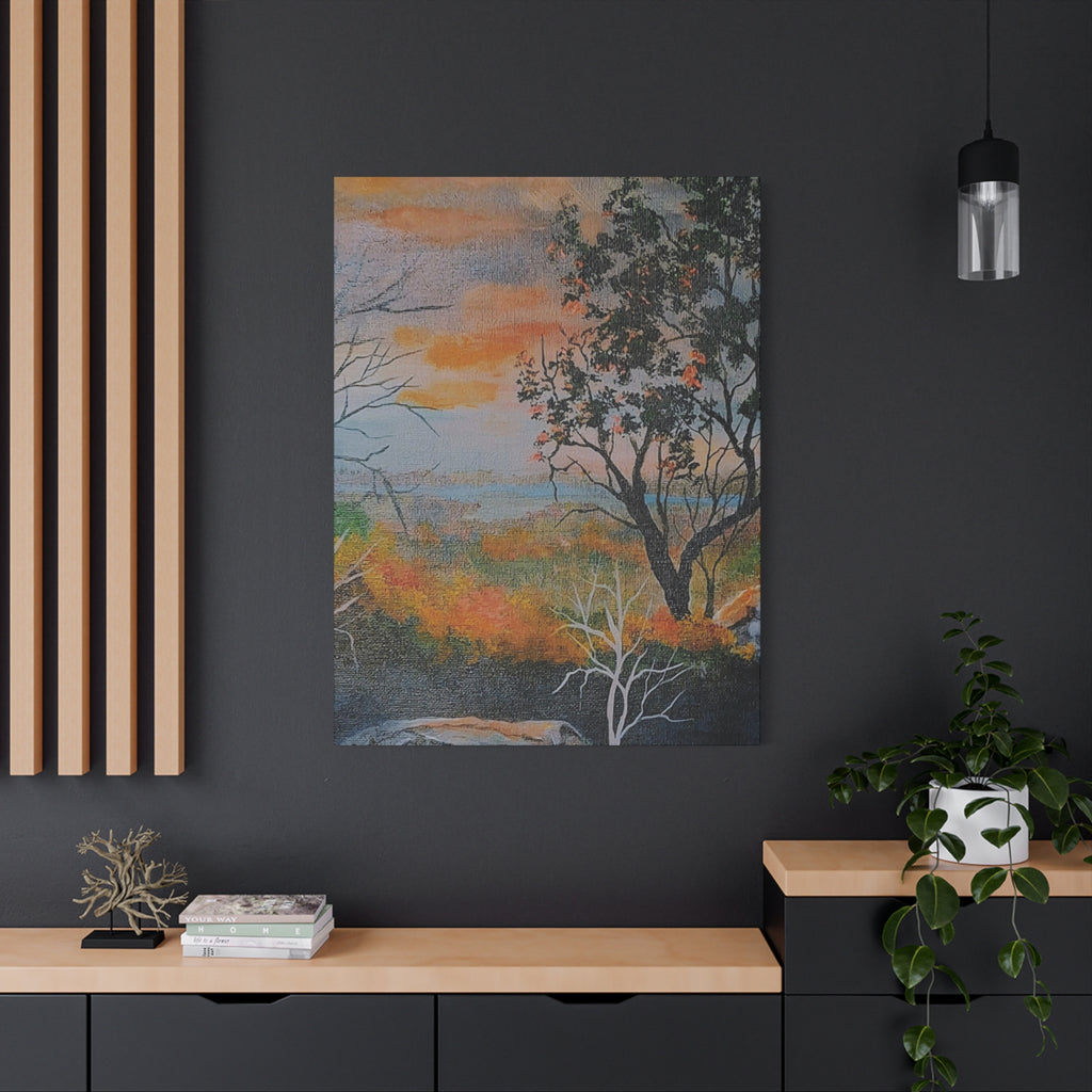 EVENING NEAR THE HUDSON RIVER - Sunset Landscape Canvas Print — Seaside Tree Matte Stretched Wall Art