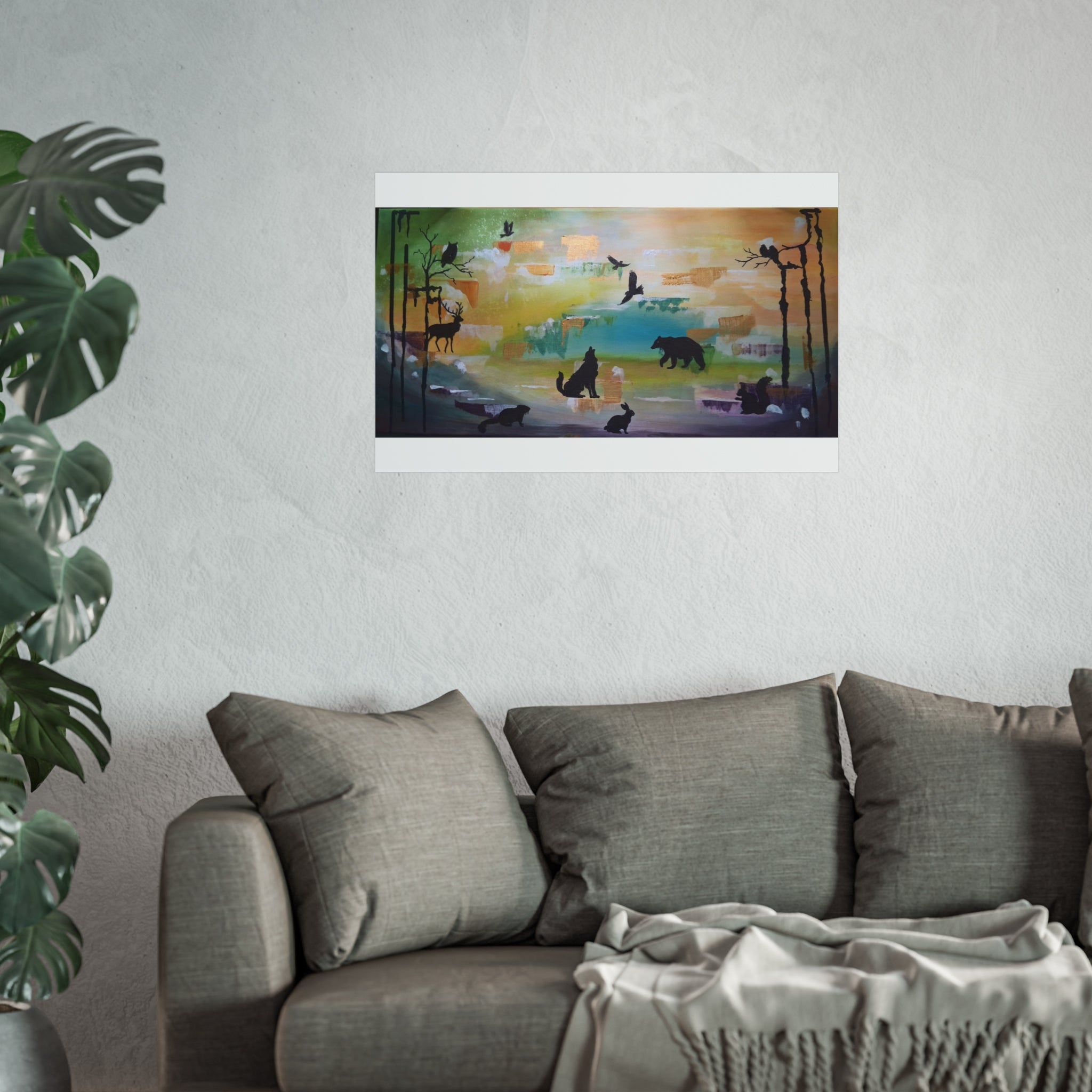 Wildlife Silhouette Fine Art Poster — Forest Animals Sunset Wall Art