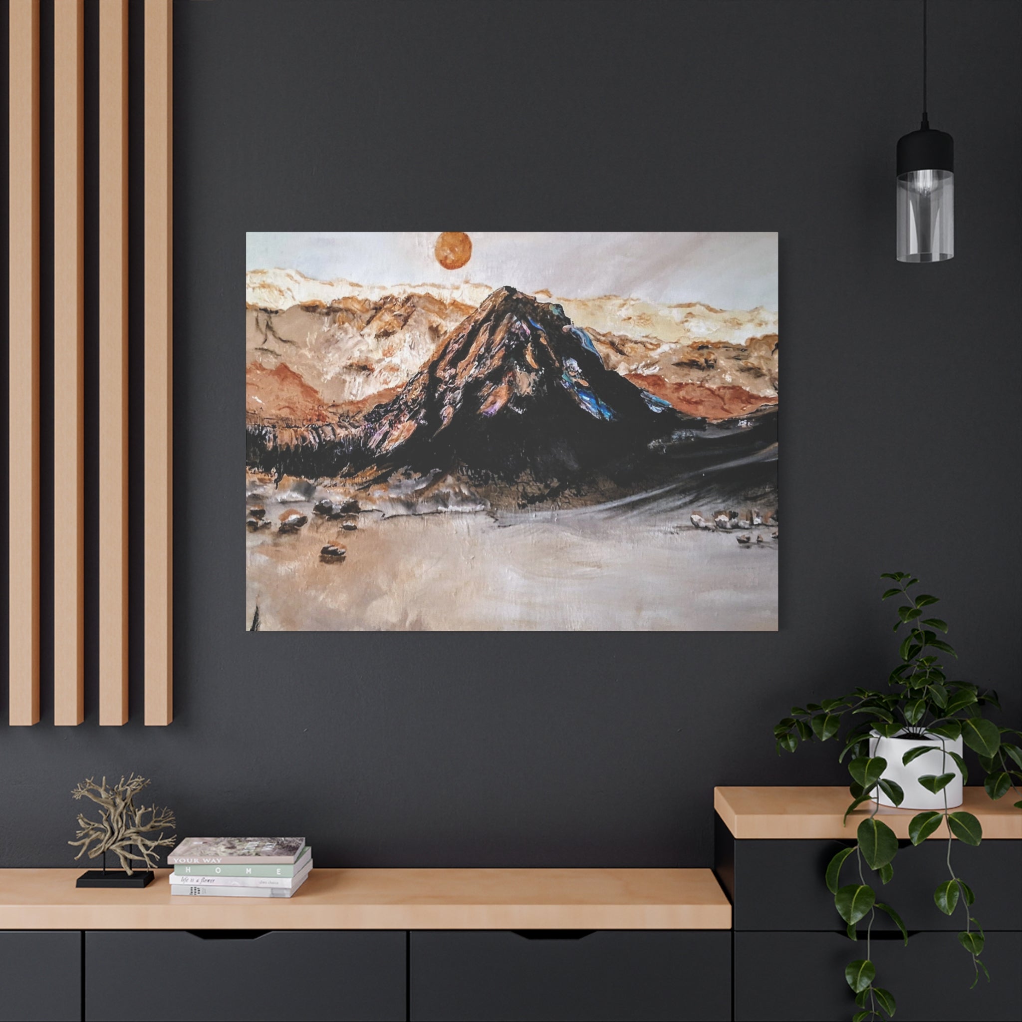 MOON OVER THE MOUNTAINS - Abstract Mountain Landscape Canvas Print — Matte Stretched Wall Art