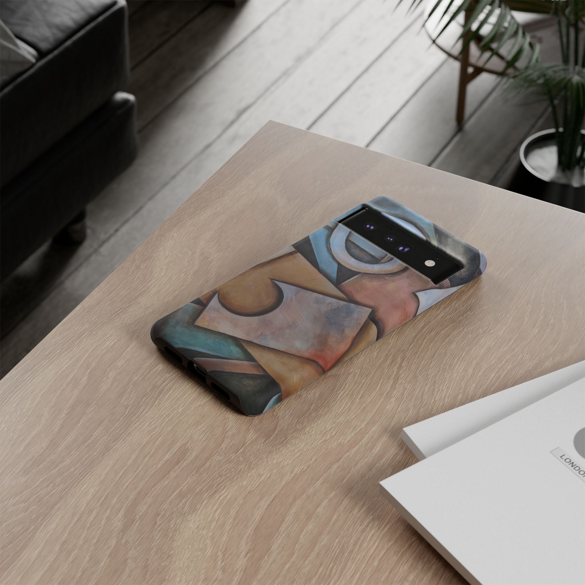 Abstract Geometric Tough Phone Case – Modern Cubist Art Protection