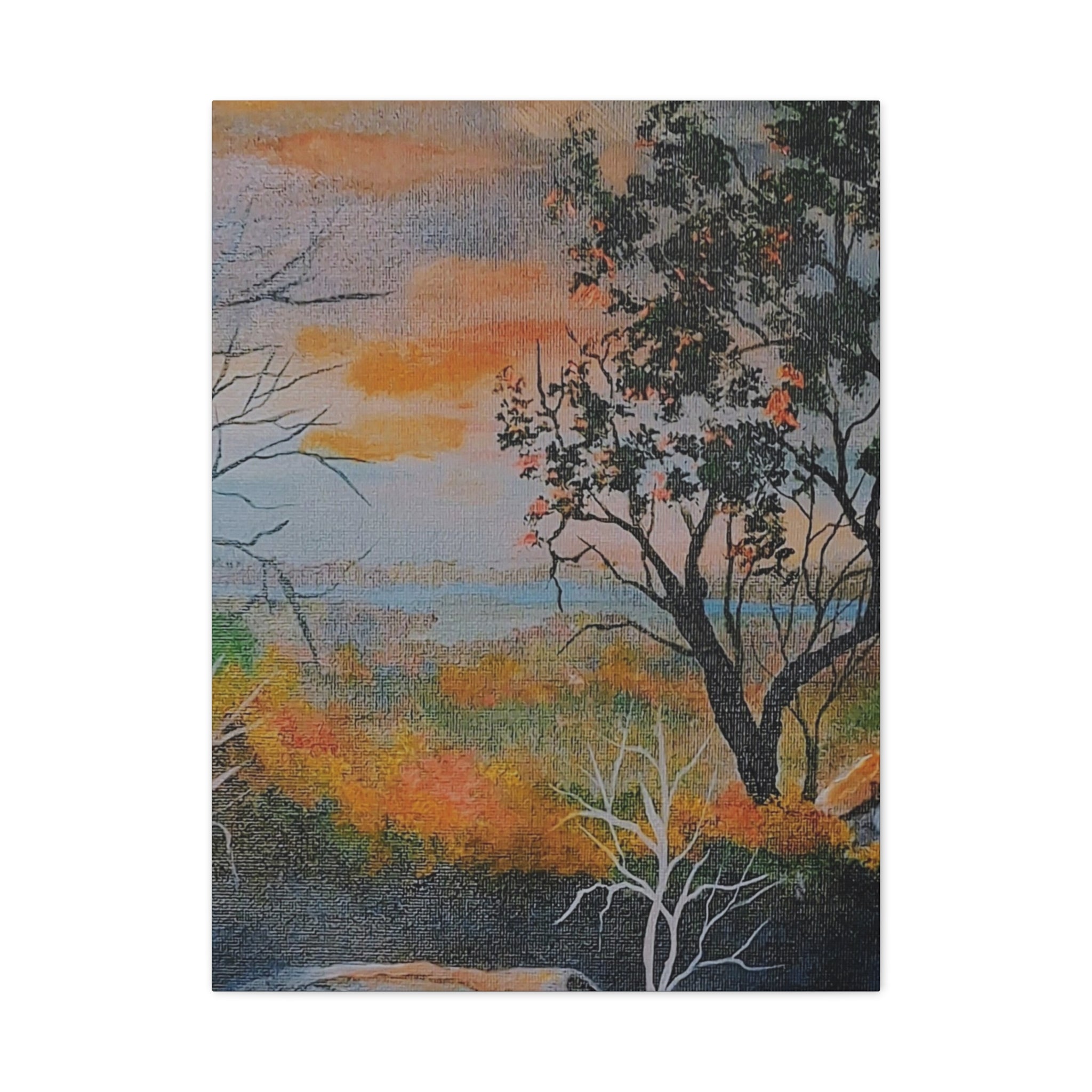 EVENING NEAR THE HUDSON RIVER - Sunset Landscape Canvas Print — Seaside Tree Matte Stretched Wall Art