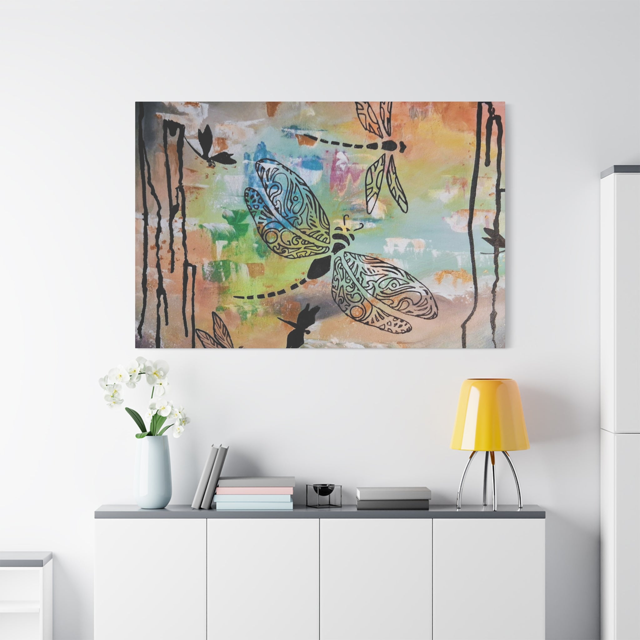 Dragonfly Wall Art Canvas — Colorful Boho Stretched Canvas Print