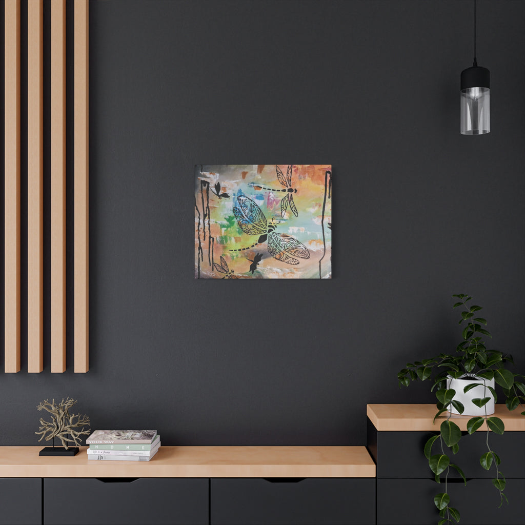 Dragonfly Wall Art Canvas — Colorful Boho Stretched Canvas Print
