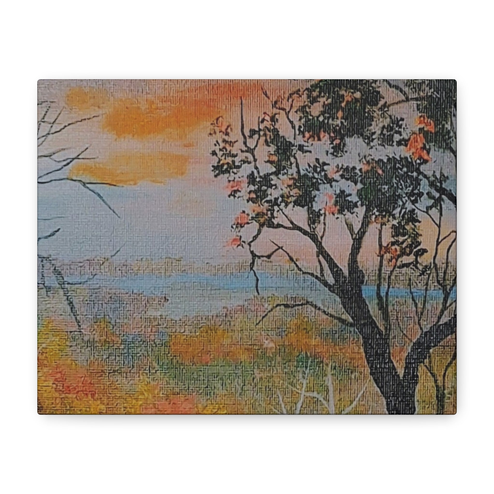 EVENING NEAR THE HUDSON RIVER - Sunset Landscape Canvas Print — Seaside Tree Matte Stretched Wall Art