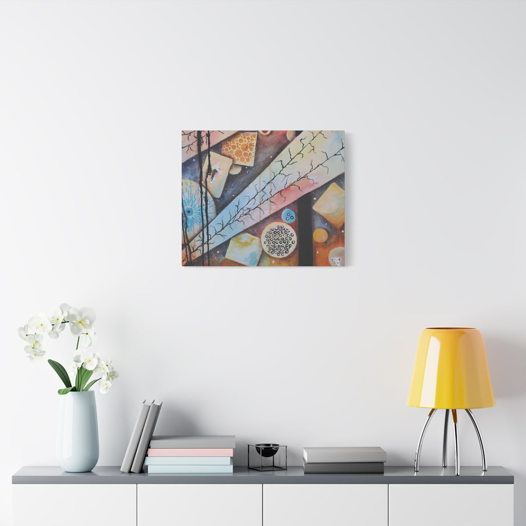 GOLDEN CARTOGRAPHY - DRIFT OF THE BLUE REALM - Abstract Geometric Canvas Art - Pastel Galaxy Stretched Matte Print