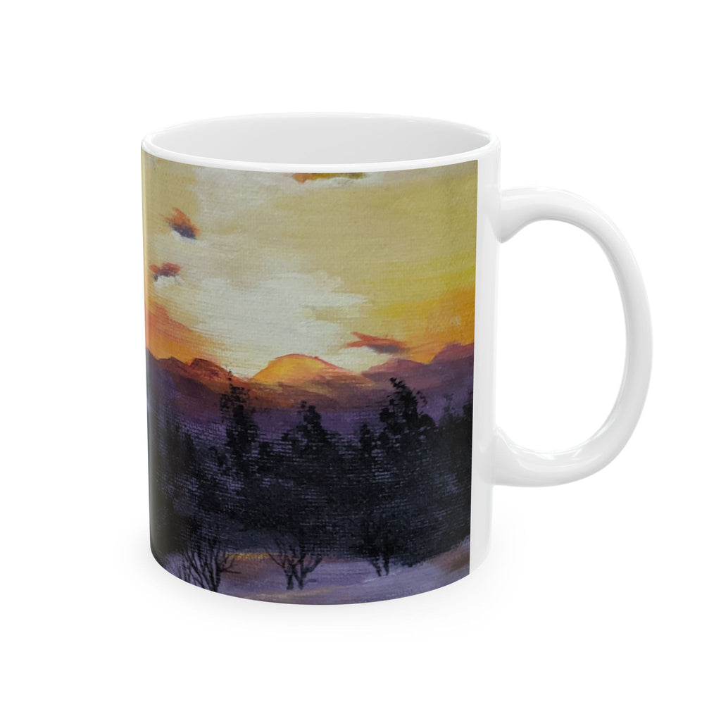 EVENING IN THE SHANDOAH VALLEY - Sunset Landscape Ceramic Mug — Mountain Silhouette Coffee Cup (11oz/15oz)