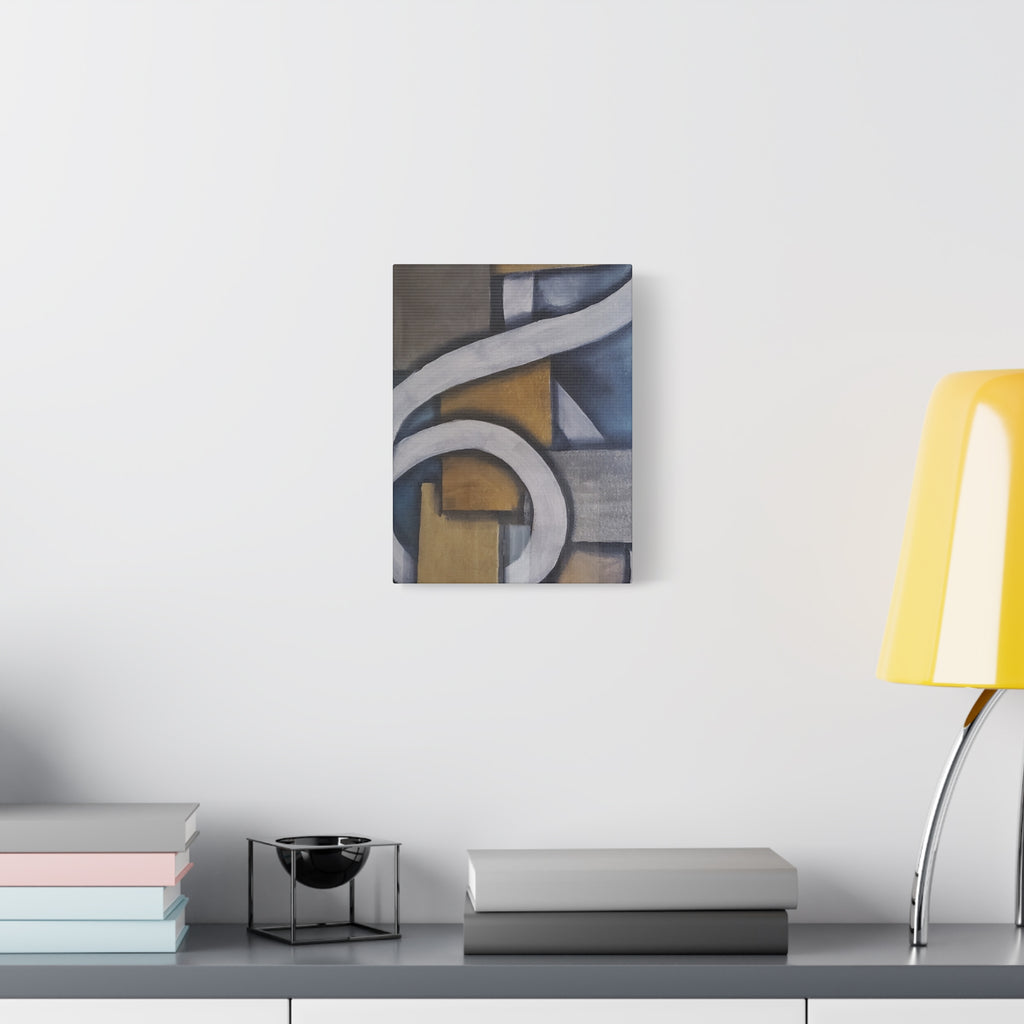 METALIC BLOCKS - Abstract Geometric Matte Canvas Print — Modern Blue & Gold Wall Art