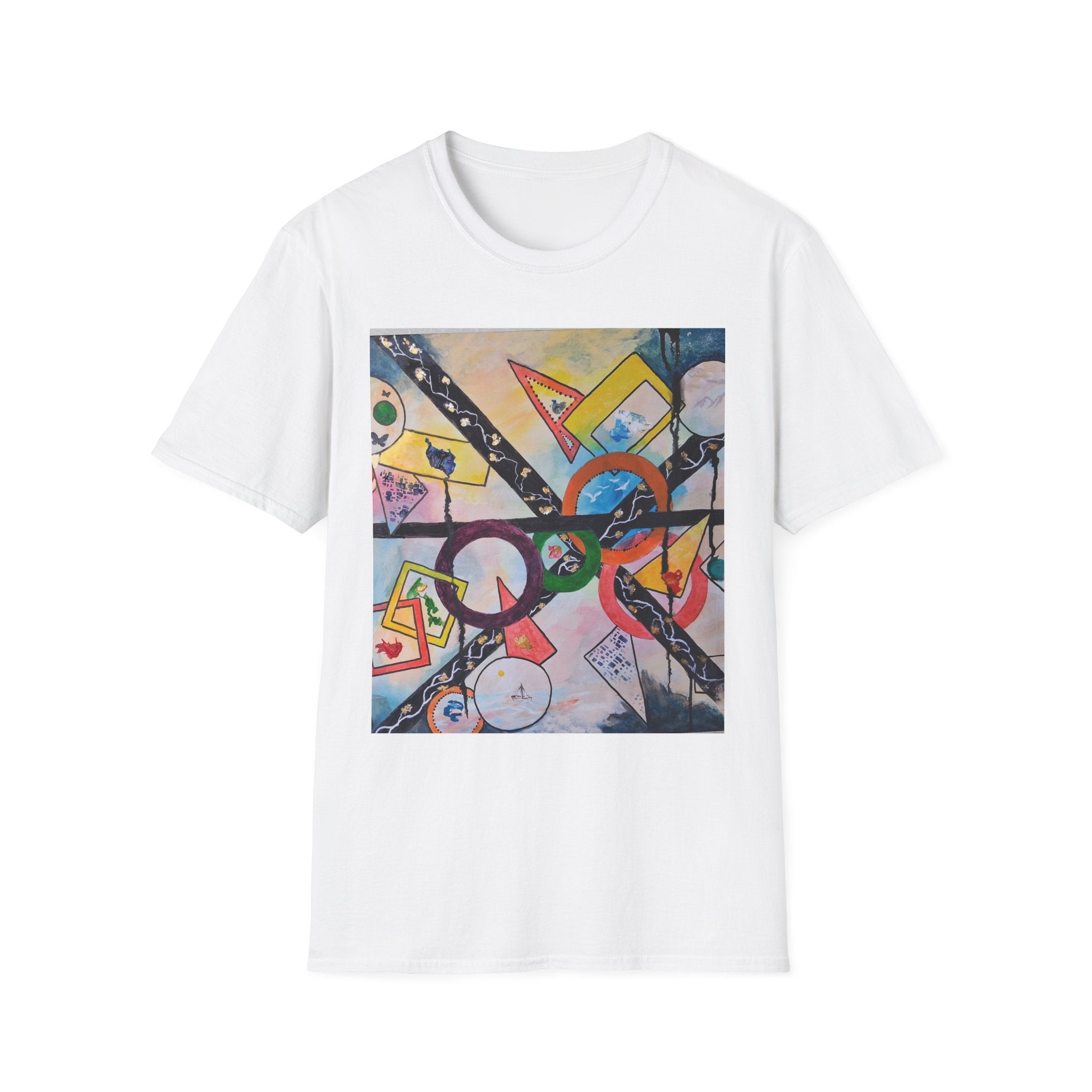 SERCHING FOR GREATNESS - Abstract Geometric Art T-Shirt — Colorful Modern Shapes Graphic Tee