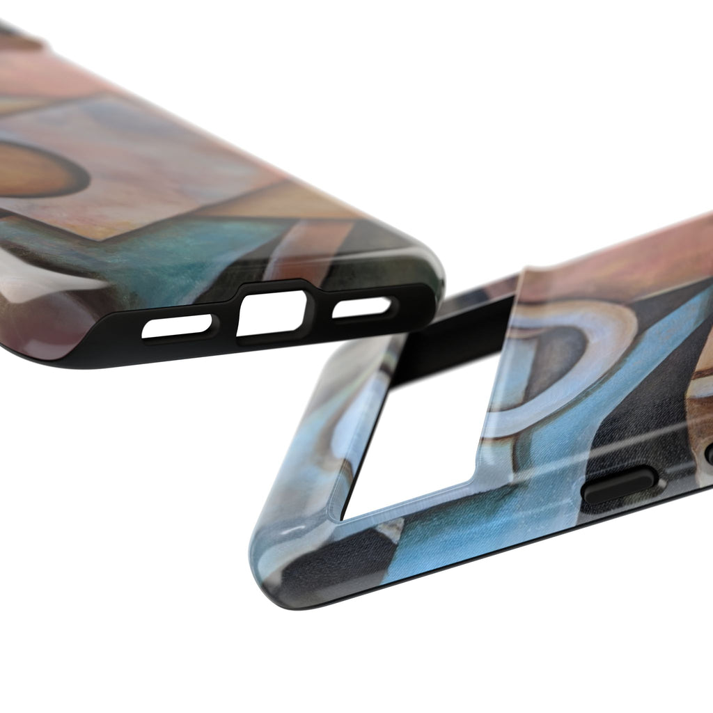 Abstract Geometric Tough Phone Case – Modern Cubist Art Protection