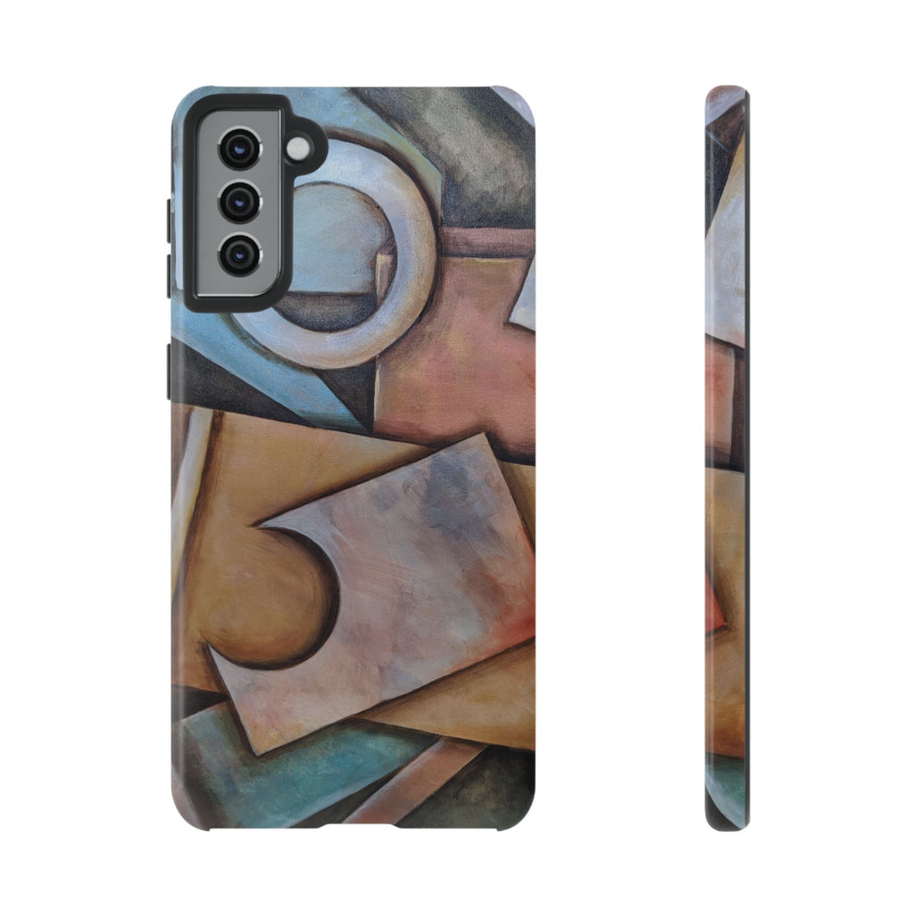 Abstract Geometric Tough Phone Case – Modern Cubist Art Protection