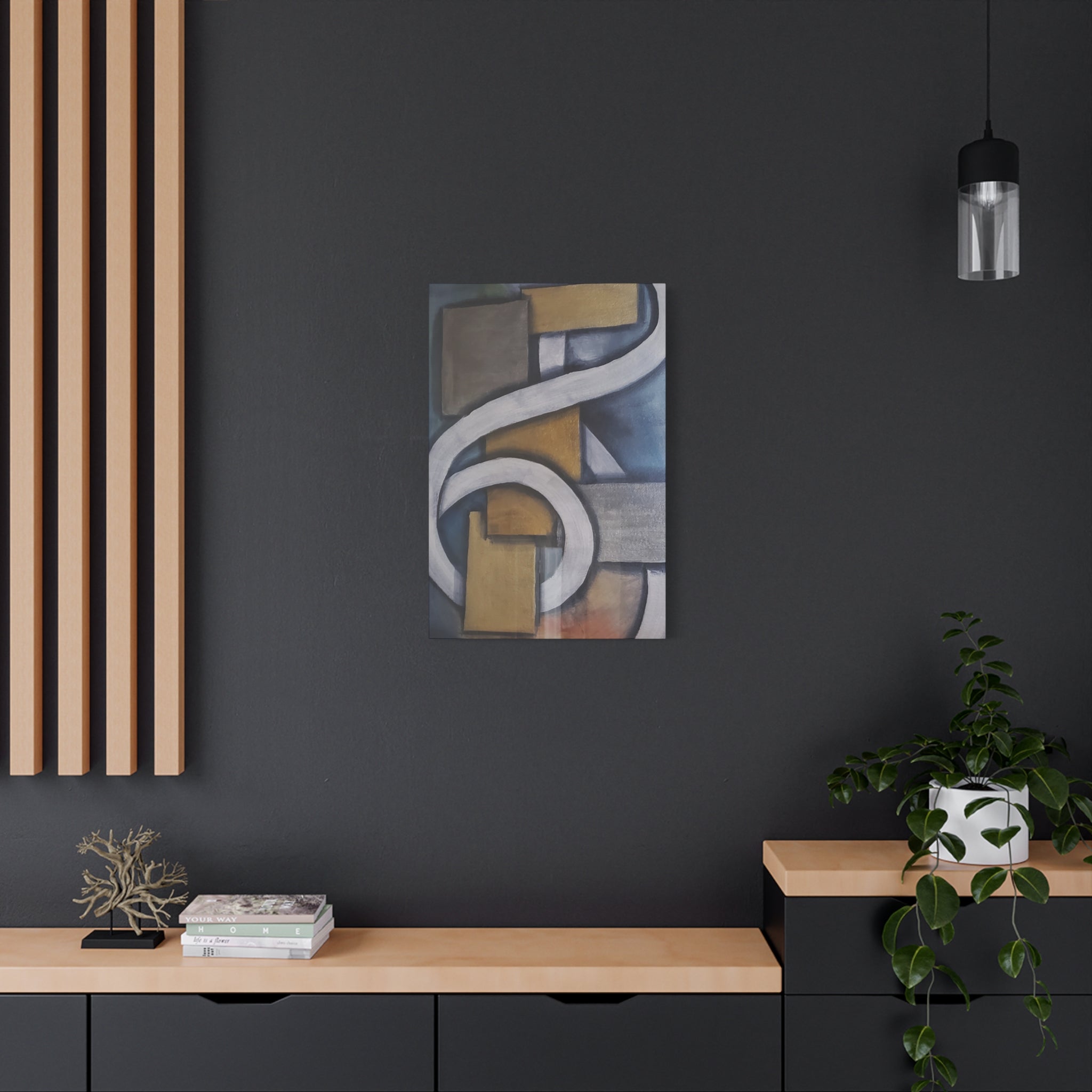METALIC BLOCKS - Abstract Geometric Matte Canvas Print — Modern Blue & Gold Wall Art