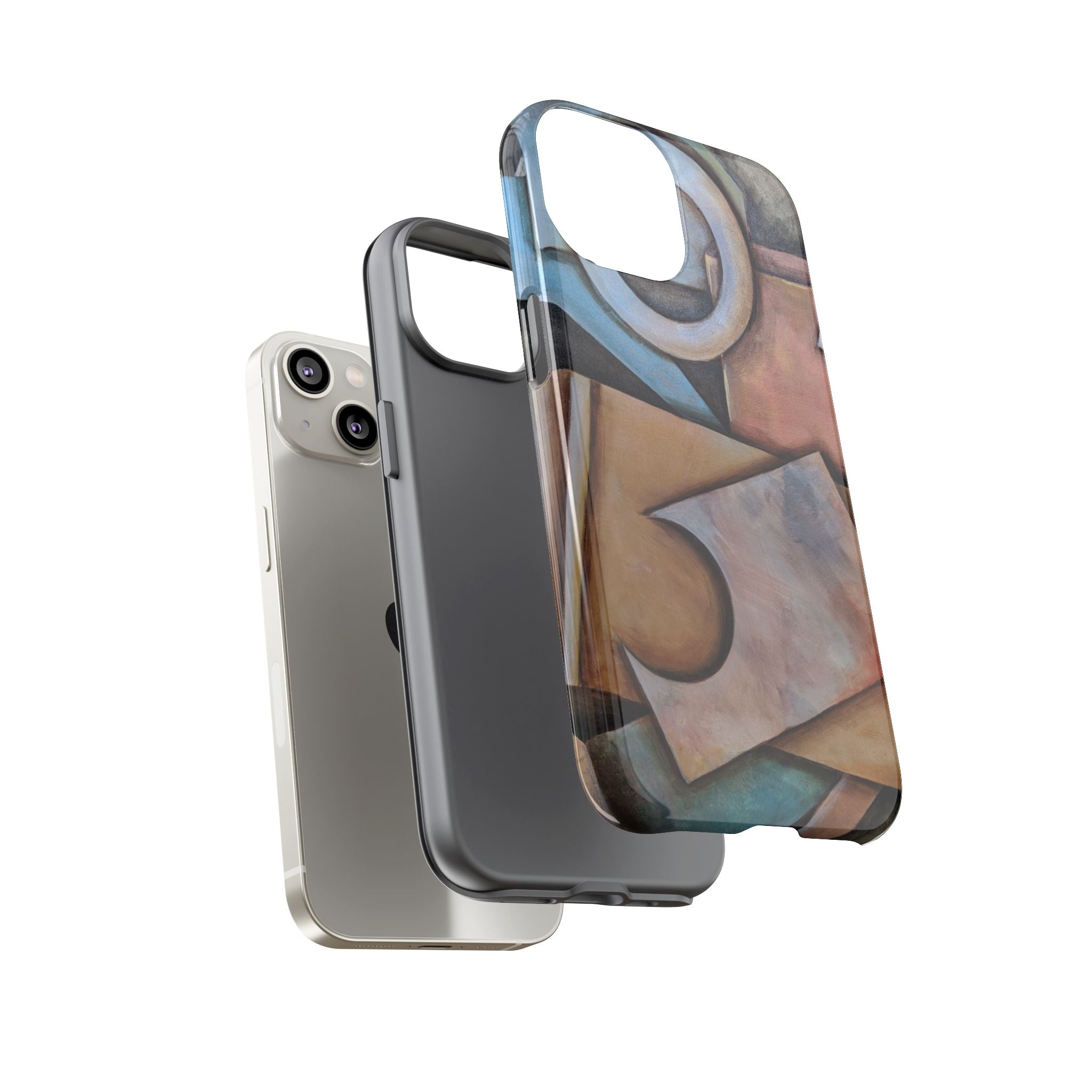 Abstract Geometric Tough Phone Case – Modern Cubist Art Protection