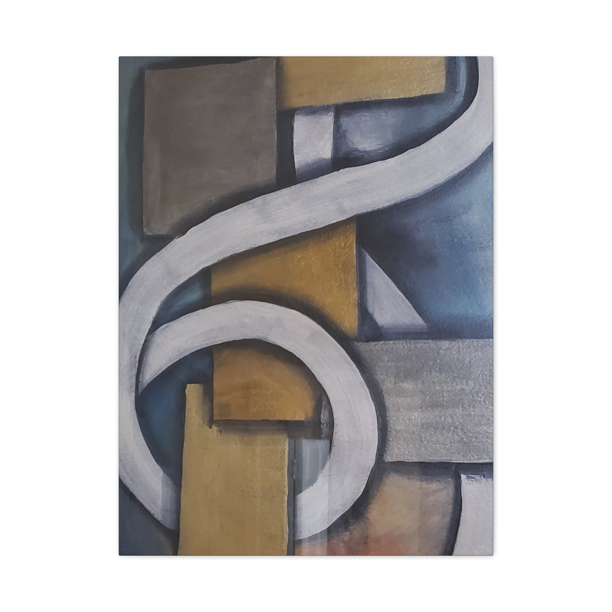 METALIC BLOCKS - Abstract Geometric Matte Canvas Print — Modern Blue & Gold Wall Art