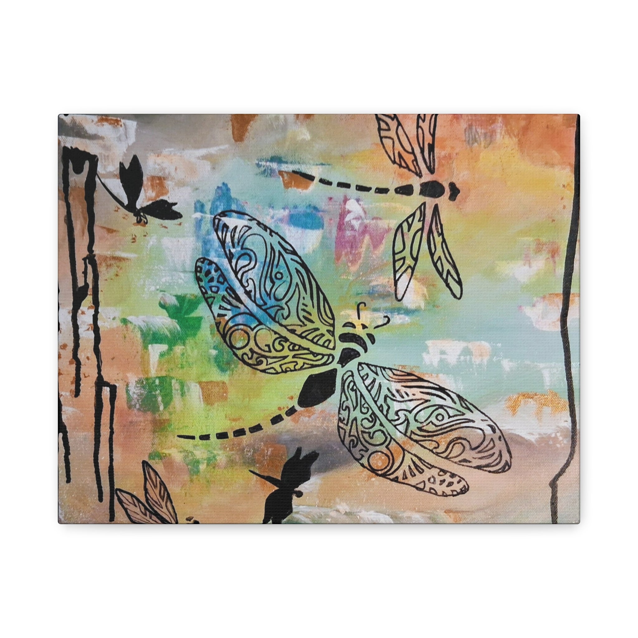 Dragonfly Wall Art Canvas — Colorful Boho Stretched Canvas Print