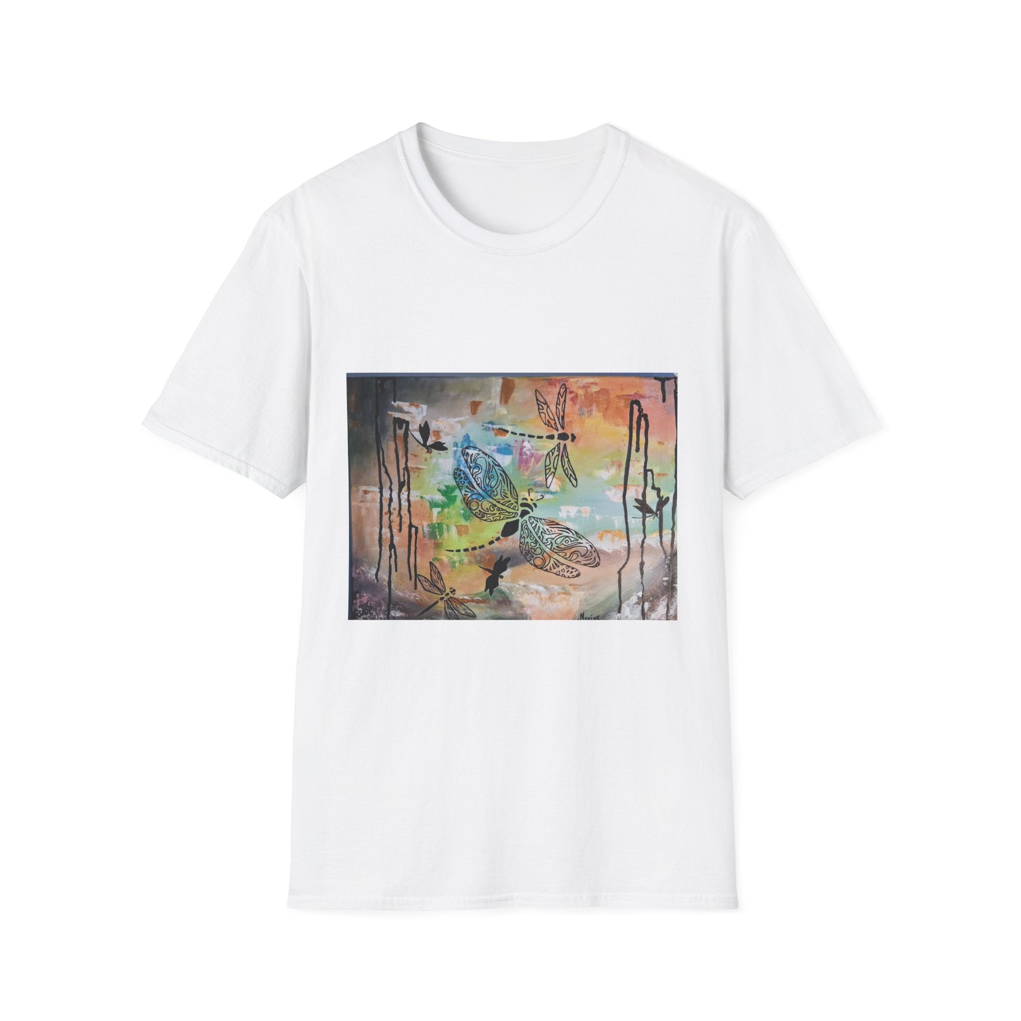 GUARDIANS OF THE LAND - Dragonfly Abstract Art T-Shirt — Colorful Surreal Nature Graphic Tee