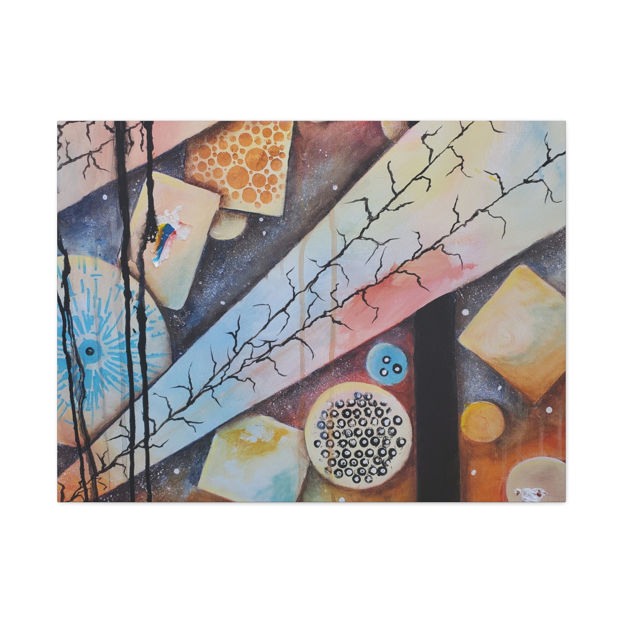 GOLDEN CARTOGRAPHY - DRIFT OF THE BLUE REALM - Abstract Geometric Canvas Art - Pastel Galaxy Stretched Matte Print