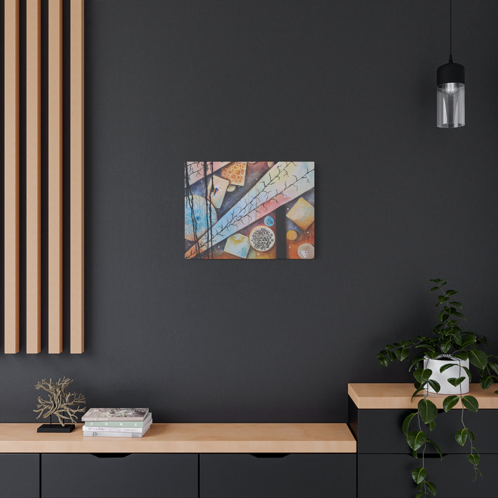 GOLDEN CARTOGRAPHY - DRIFT OF THE BLUE REALM - Abstract Cosmic Geometry Matte Canvas Print - Stretched 1.25"