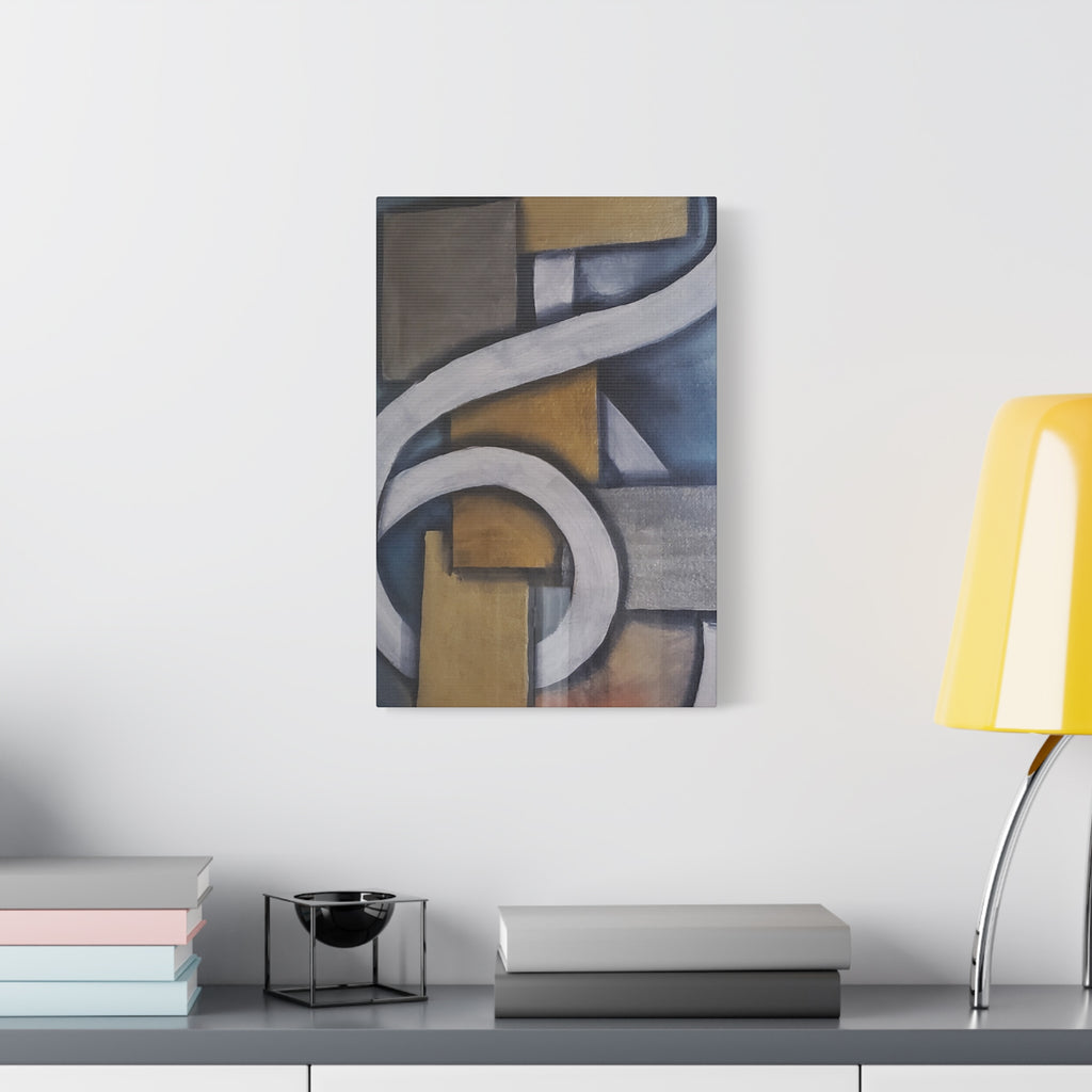 METALIC BLOCKS - Abstract Geometric Matte Canvas Print — Modern Blue & Gold Wall Art