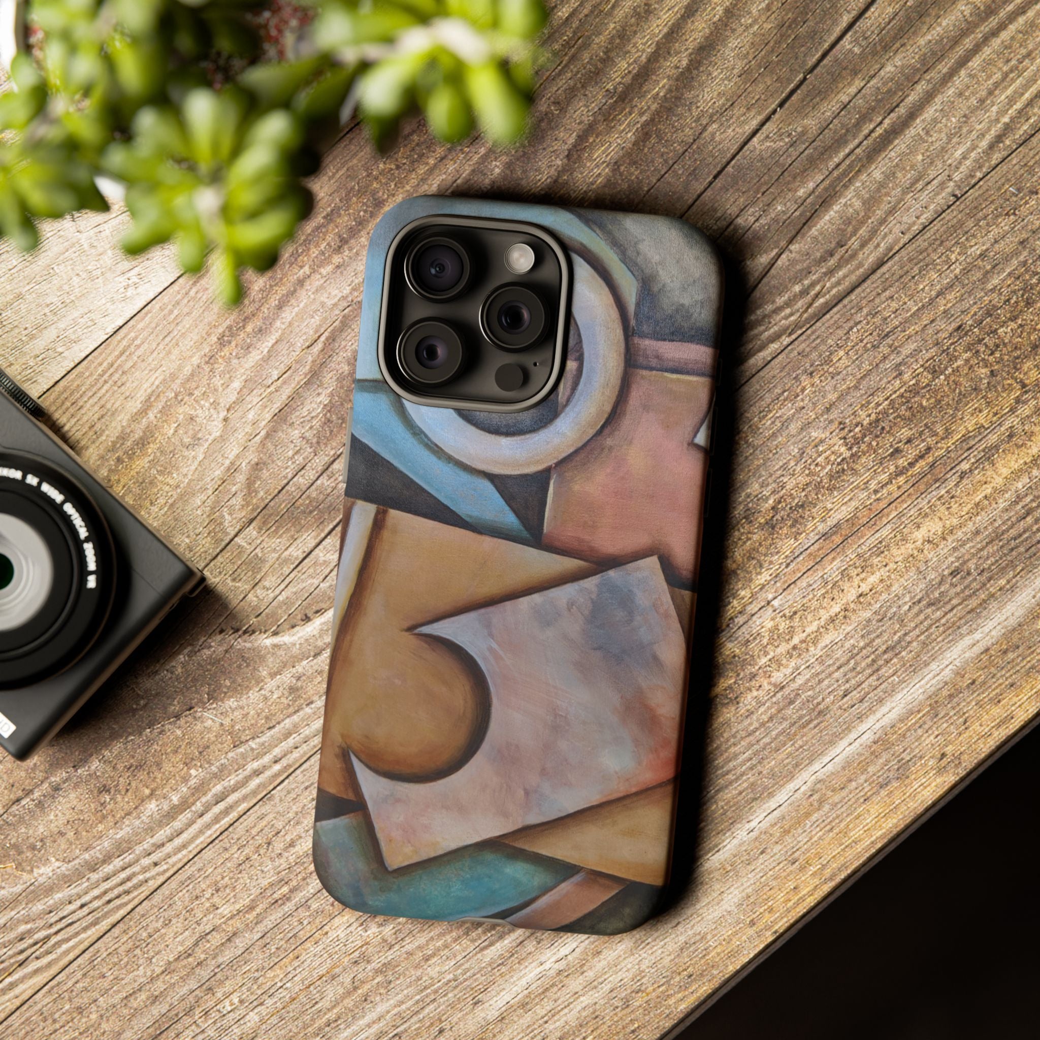 Abstract Geometric Tough Phone Case – Modern Cubist Art Protection