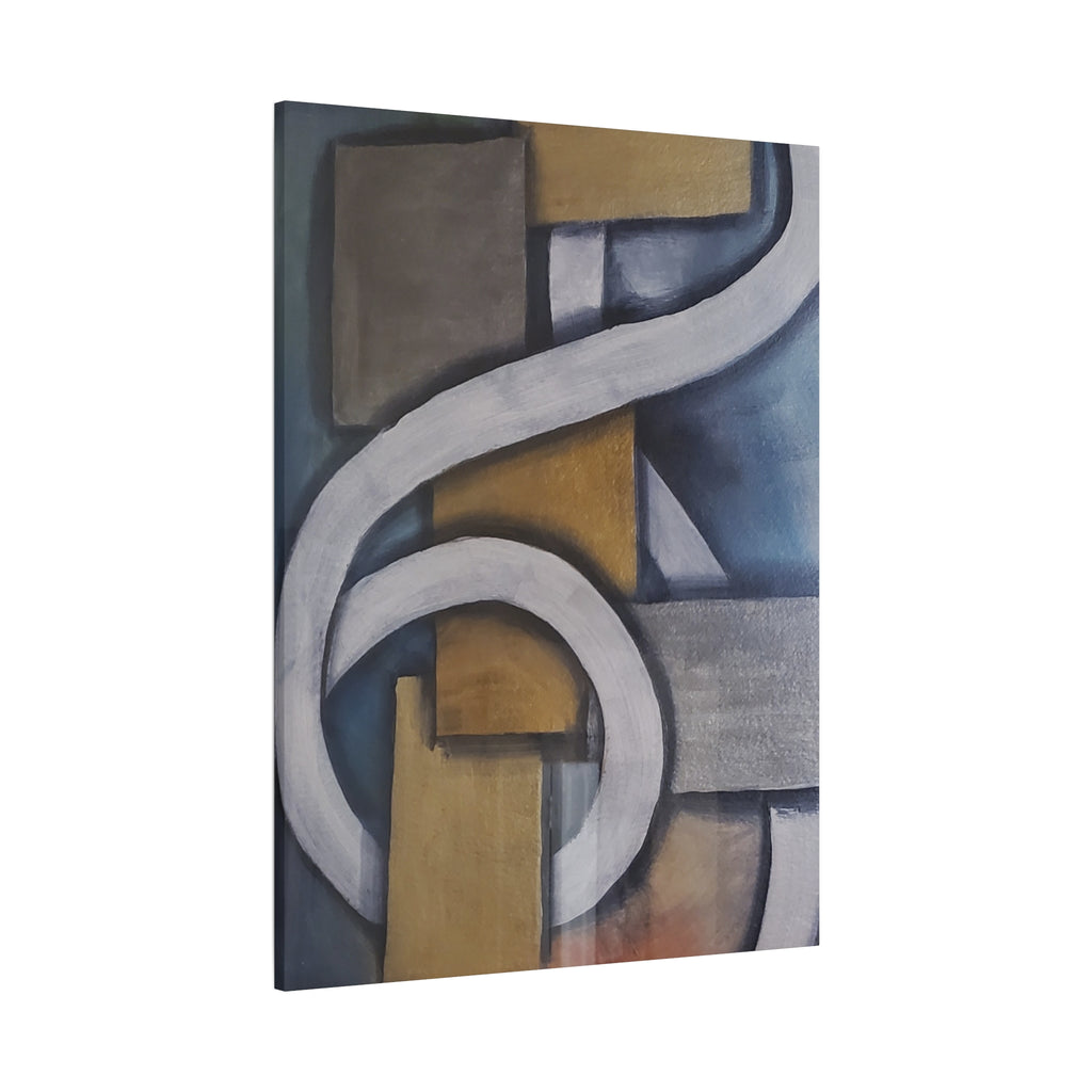 METALIC BLOCKS - Abstract Geometric Matte Canvas Print — Modern Blue & Gold Wall Art