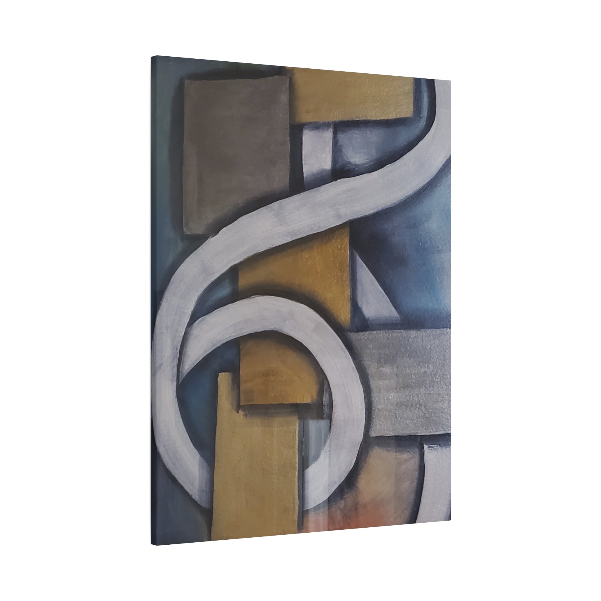 METALIC BLOCKS - Abstract Geometric Matte Canvas Print — Modern Blue & Gold Wall Art