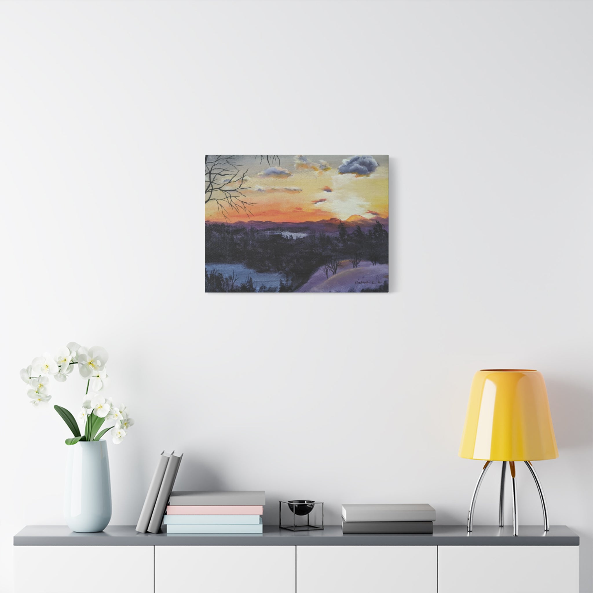 EVENING IN THE SHANDOAH VALLY - Sunset Winter Landscape Canvas Print — Matte Stretched Wall Art