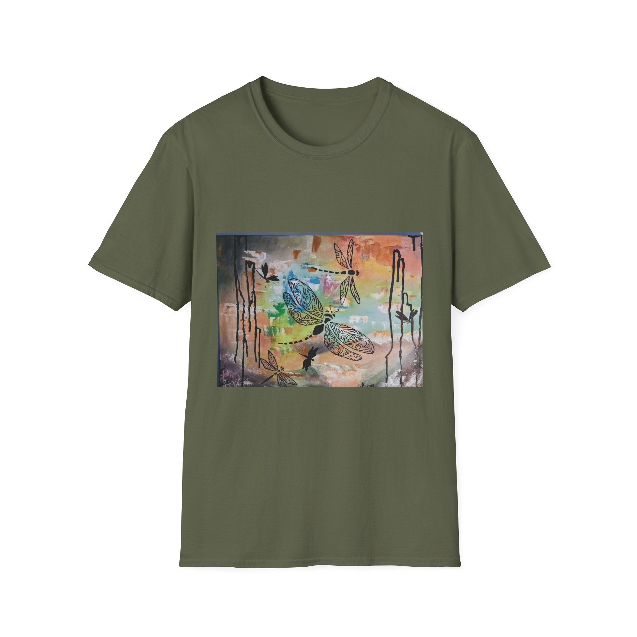 GUARDIANS OF THE LAND - Dragonfly Abstract Art T-Shirt — Colorful Surreal Nature Graphic Tee
