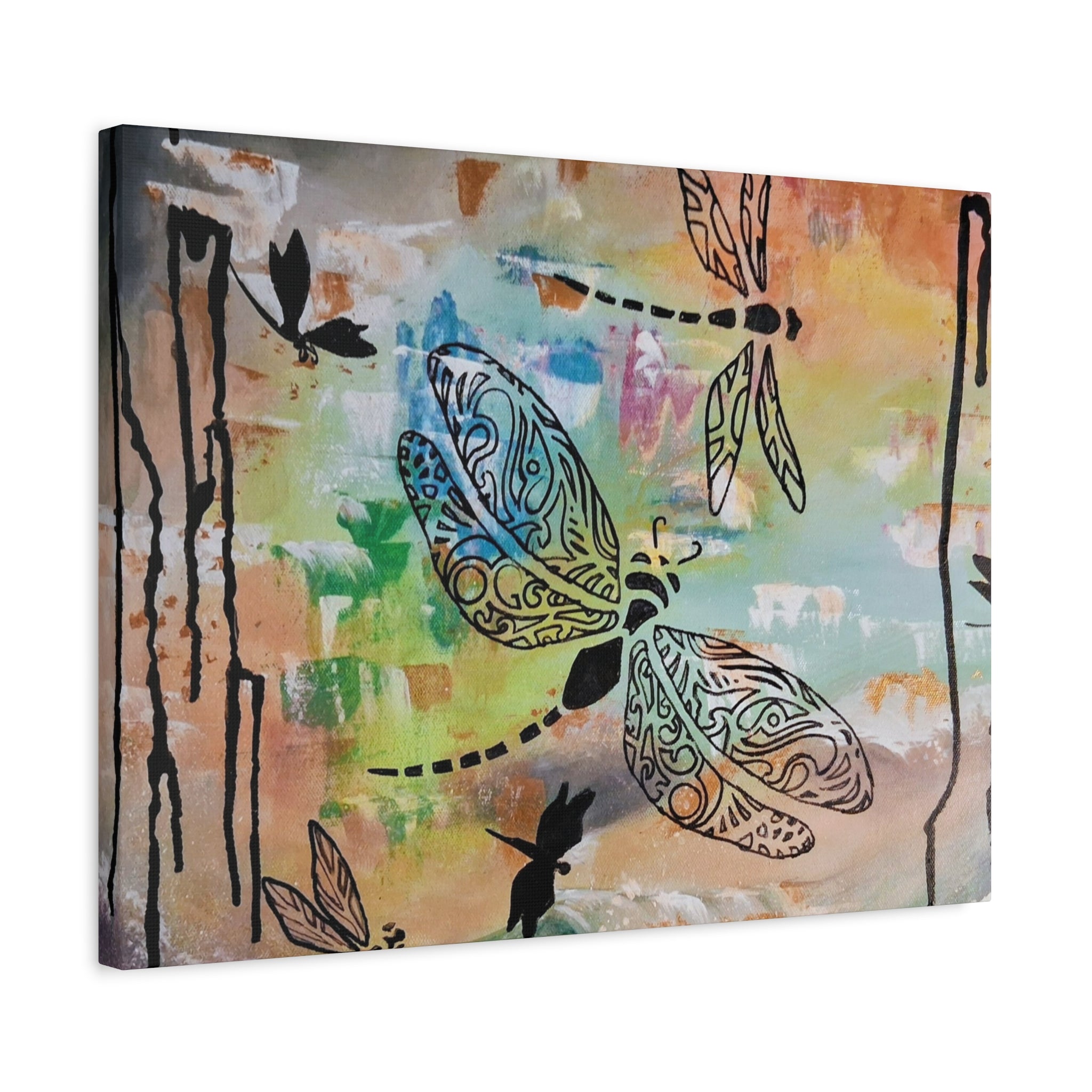 Dragonfly Wall Art Canvas — Colorful Boho Stretched Canvas Print