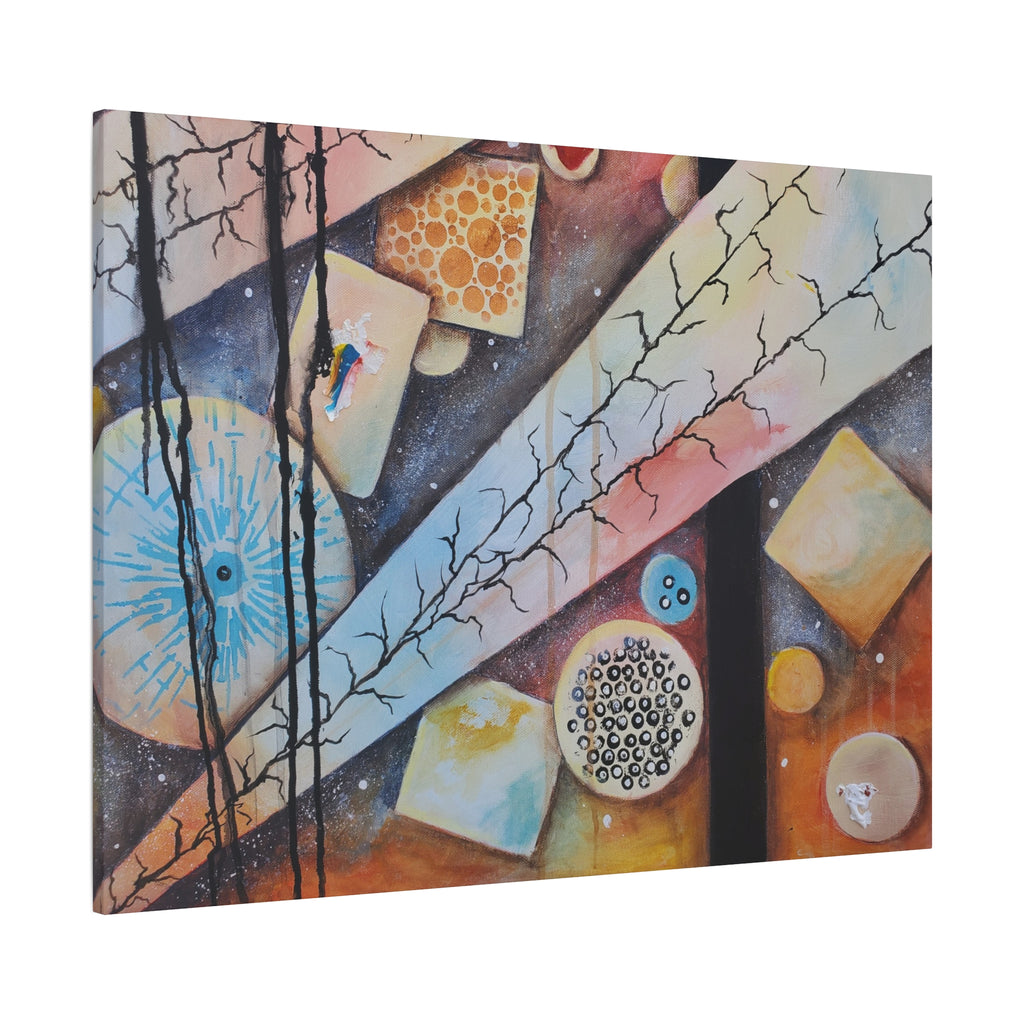 GOLDEN CARTOGRAPHY - DRIFT OF THE BLUE REALM - Abstract Cosmic Geometry Matte Canvas Print - Stretched 1.25"