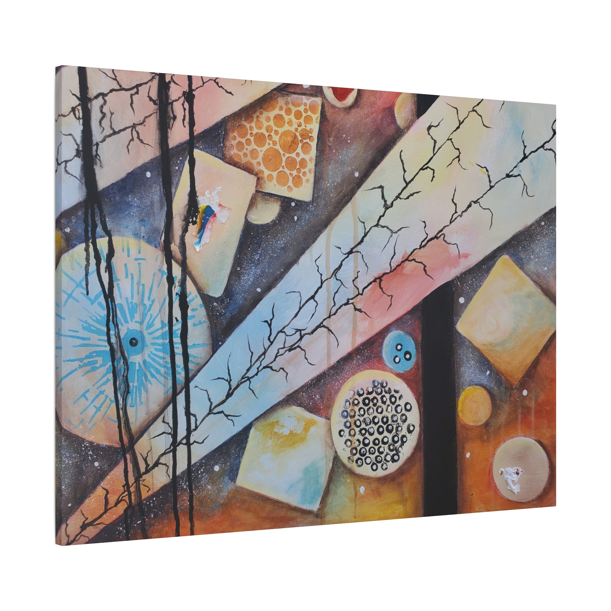 GOLDEN CARTOGRAPHY - DRIFT OF THE BLUE REALM - Abstract Cosmic Geometry Matte Canvas Print - Stretched 1.25"