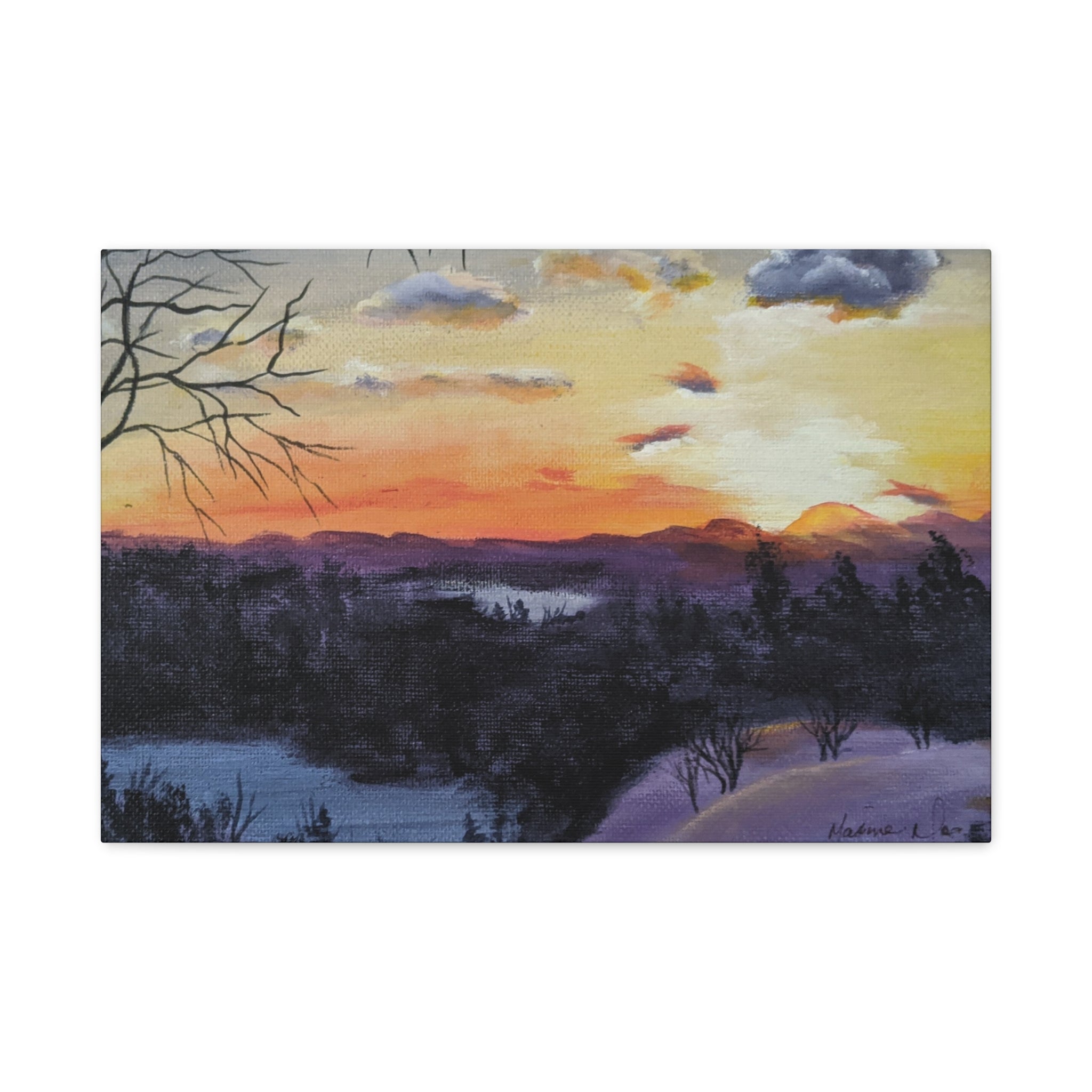 EVENING IN THE SHANDOAH VALLY - Sunset Winter Landscape Canvas Print — Matte Stretched Wall Art