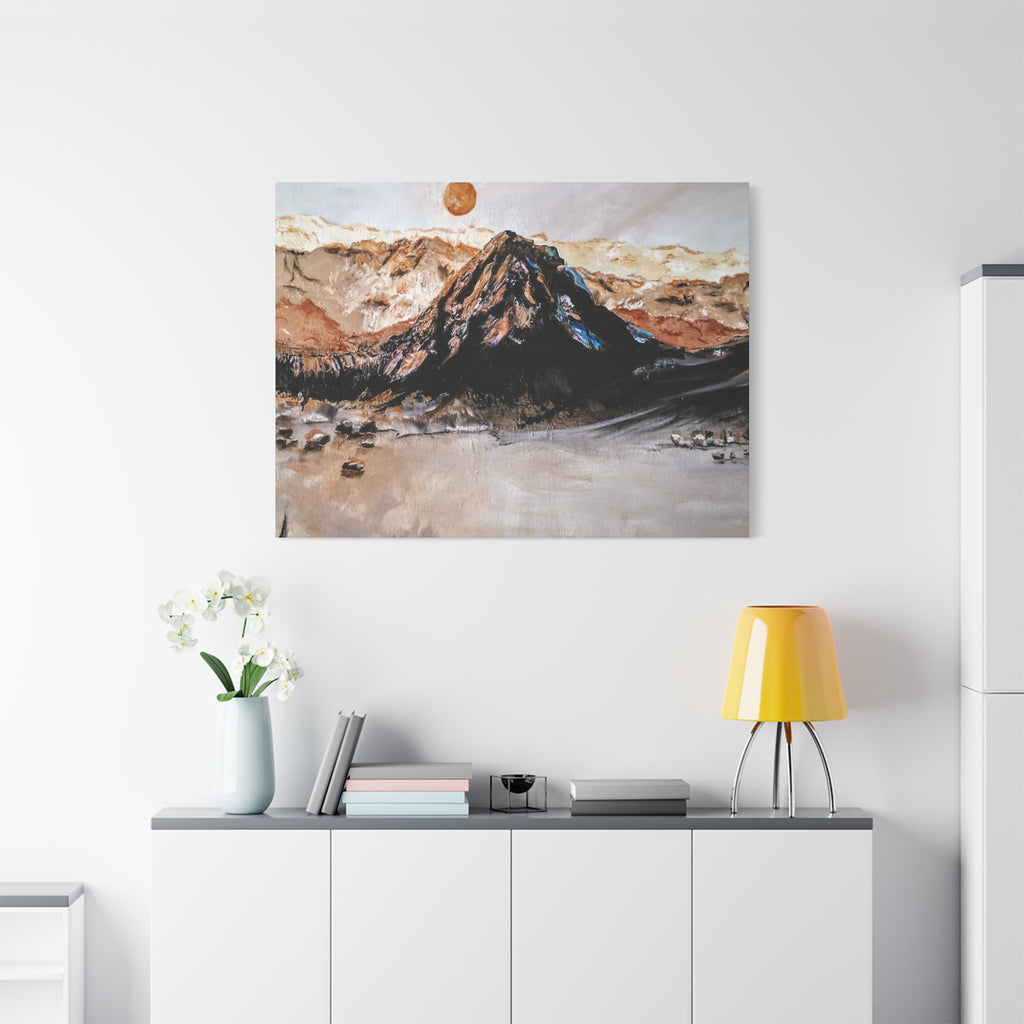MOON OVER THE MOUNTAINS - Abstract Mountain Landscape Canvas Print — Matte Stretched Wall Art