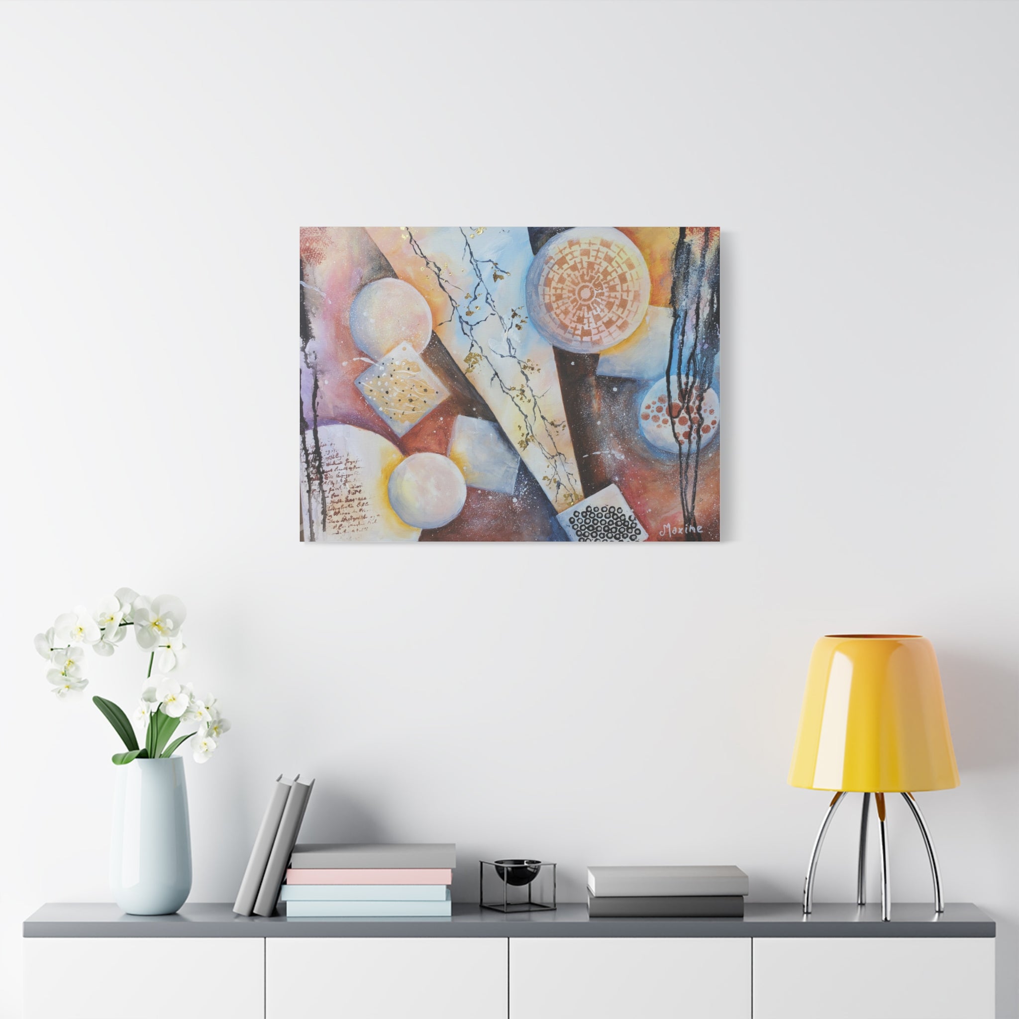 GOLDEN CARTOGRAPHY OF THE FIRE MERIDIAN - Abstract Geometric Canvas Art – Modern Stretched Matte Wall Decor
