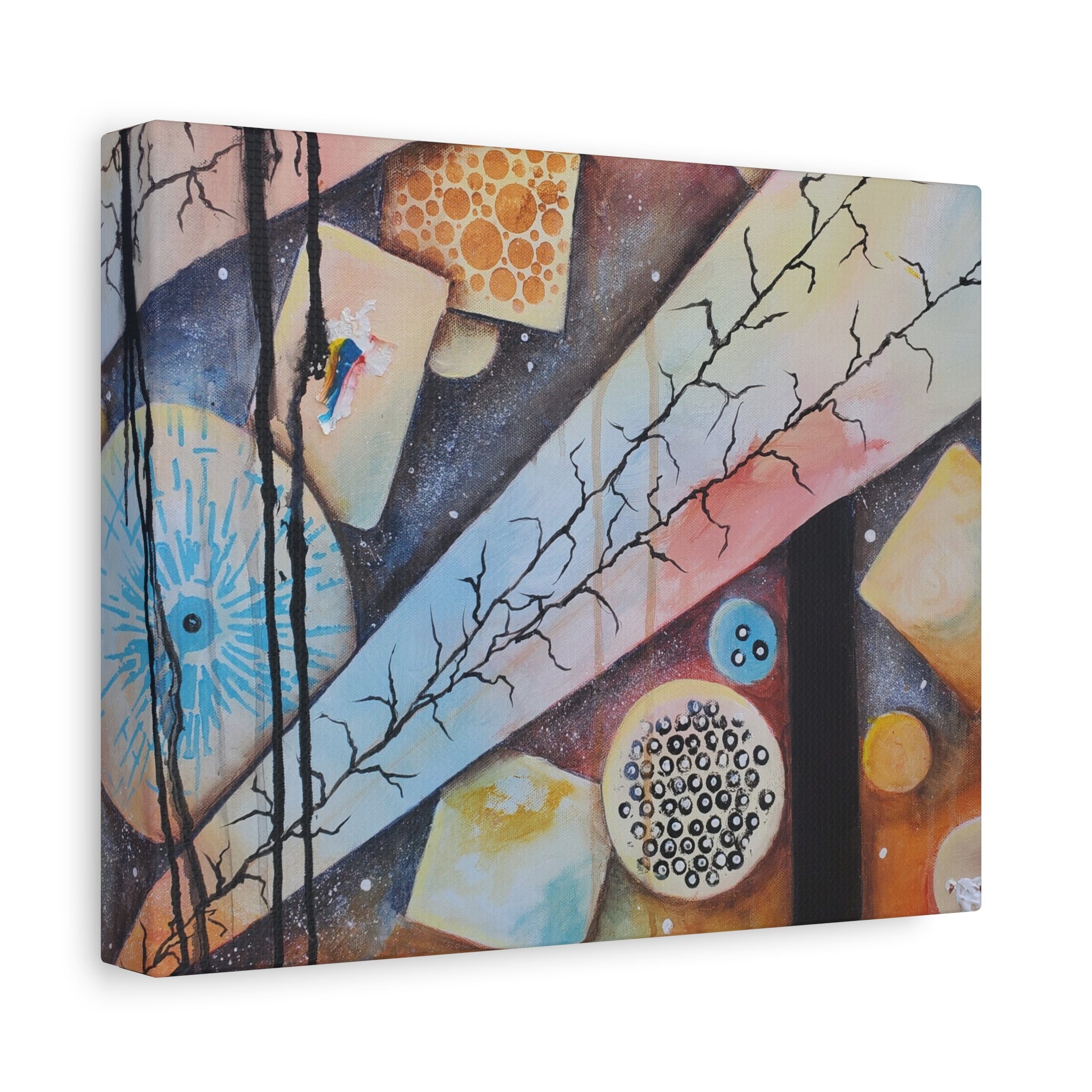GOLDEN CARTOGRAPHY - DRIFT OF THE BLUE REALM - Abstract Cosmic Geometry Matte Canvas Print - Stretched 1.25"