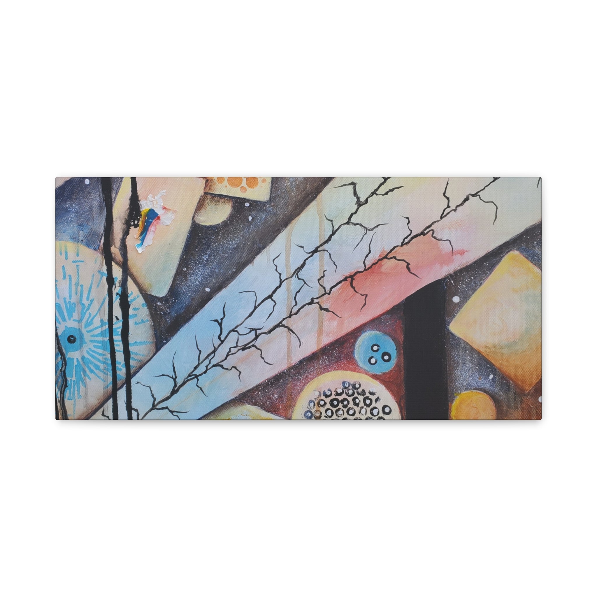 GOLDEN CARTOGRAPHY - DRIFT OF THE BLUE REALM - Abstract Geometric Canvas Art - Pastel Galaxy Stretched Matte Print