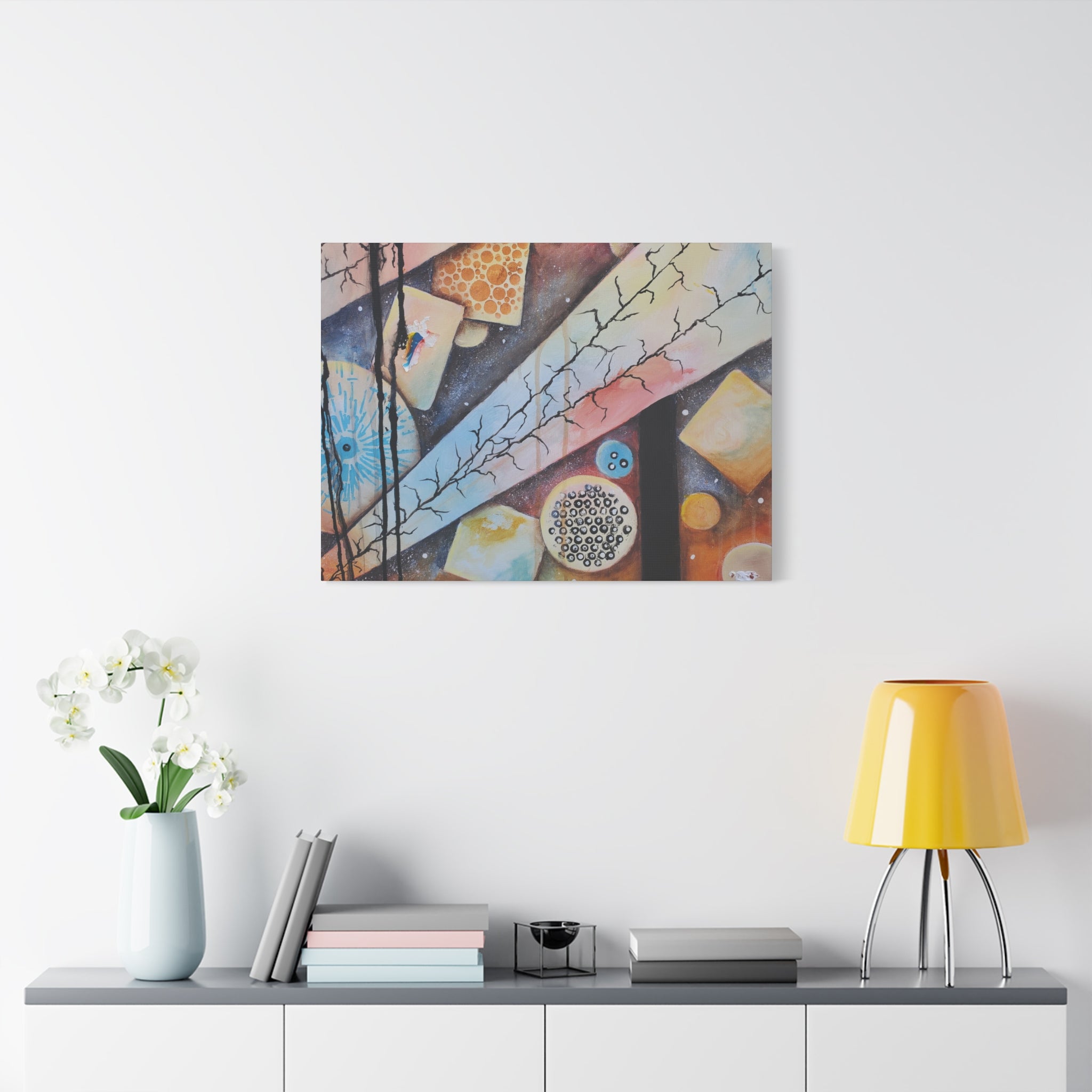 GOLDEN CARTOGRAPHY - DRIFT OF THE BLUE REALM - Abstract Geometric Canvas Art - Pastel Galaxy Stretched Matte Print