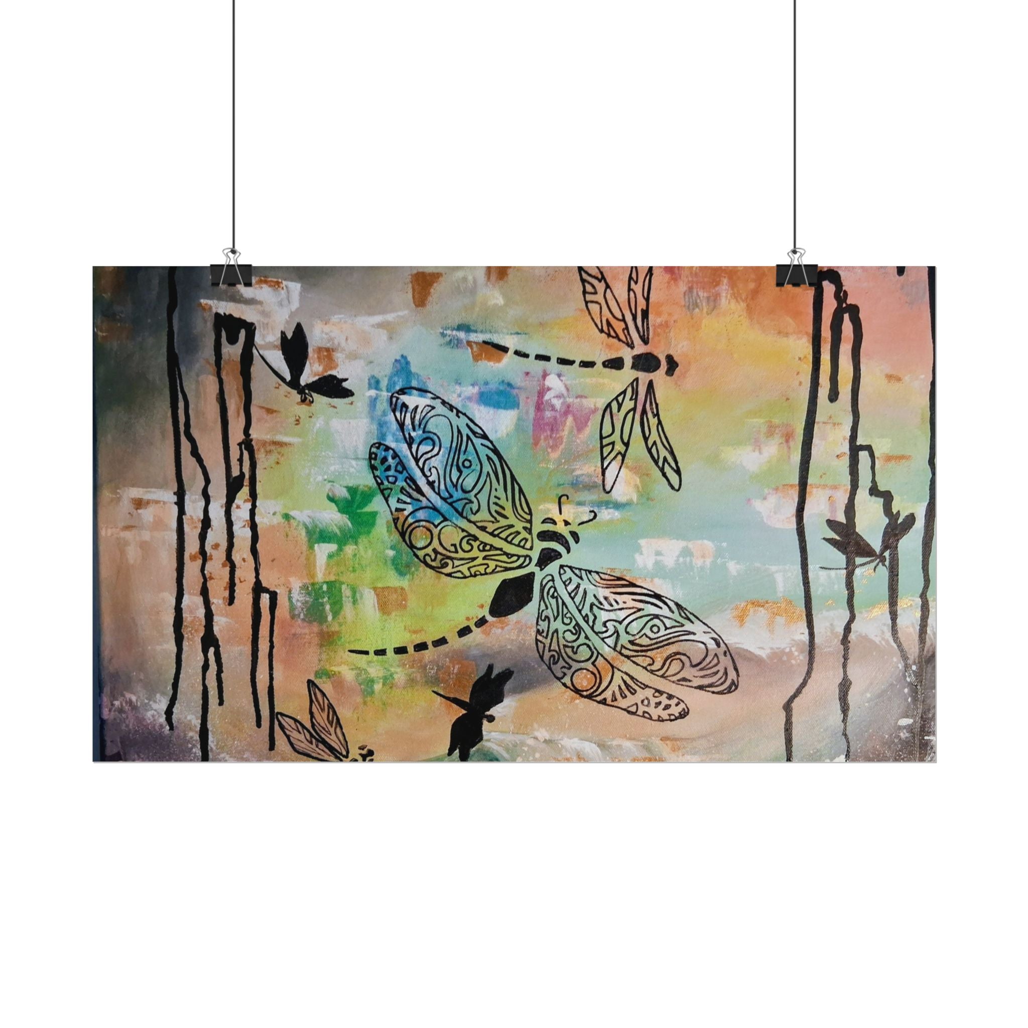 GUARDIANS OF THE LAND - Dragonfly Art Poster — Textured Matte Wall Print
