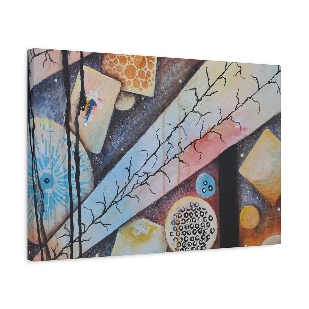 GOLDEN CARTOGRAPHY - DRIFT OF THE BLUE REALM - Abstract Geometric Canvas Art - Pastel Galaxy Stretched Matte Print