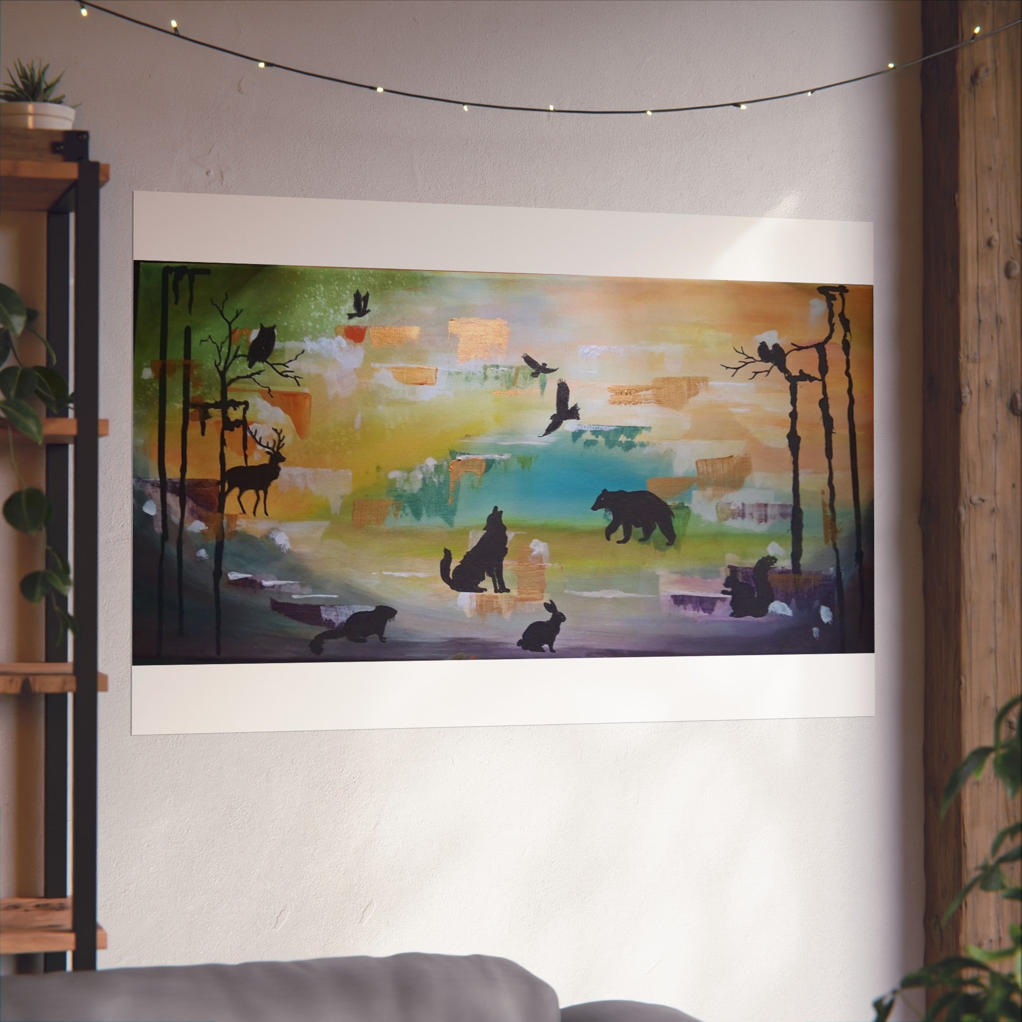 Wildlife Silhouette Fine Art Poster — Forest Animals Sunset Wall Art