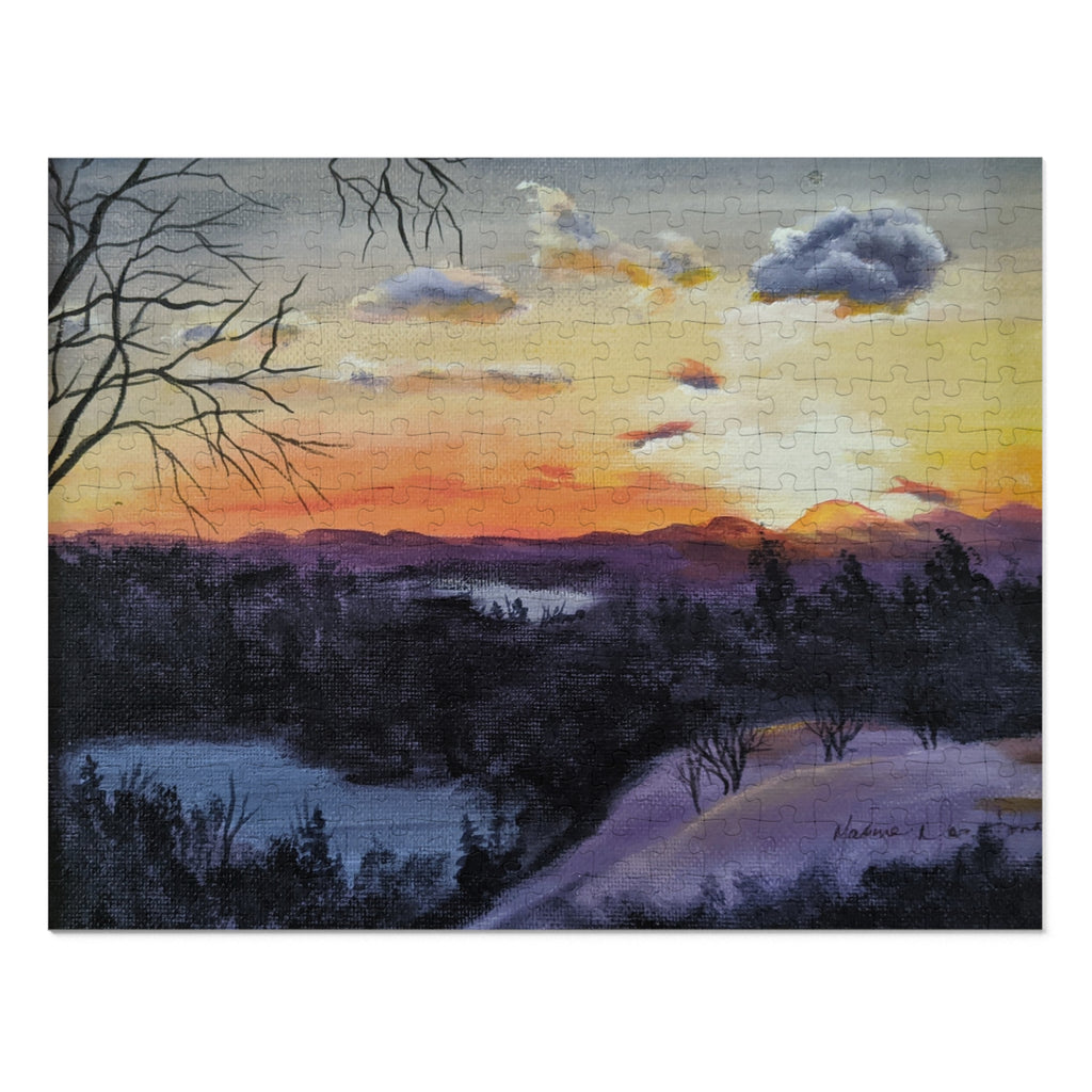 EVENING IN THE SHANDOAH VALLEY - Sunset Winter Landscape Puzzle — 500-Piece Jigsaw with Tin Gift Box