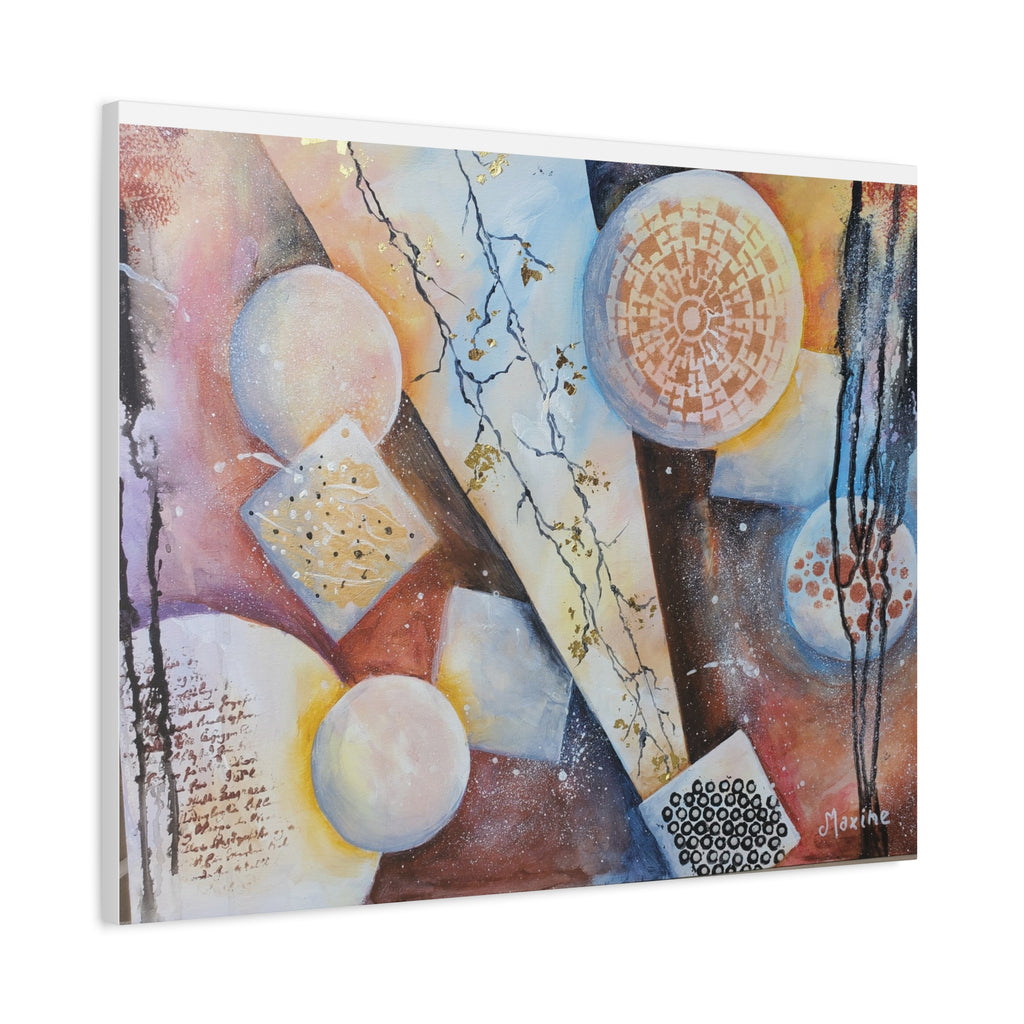 GOLDEN CARTOGRAPHY OF THE FIRE MERIDIAN - Abstract Geometric Canvas Art – Modern Stretched Matte Wall Decor
