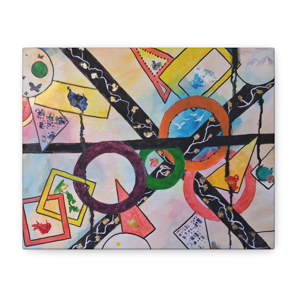 SERCHING FOR GREATNESS - Abstract Geometric Canvas Print — Colorful Rings & Cards Matte Stretched Wall Art