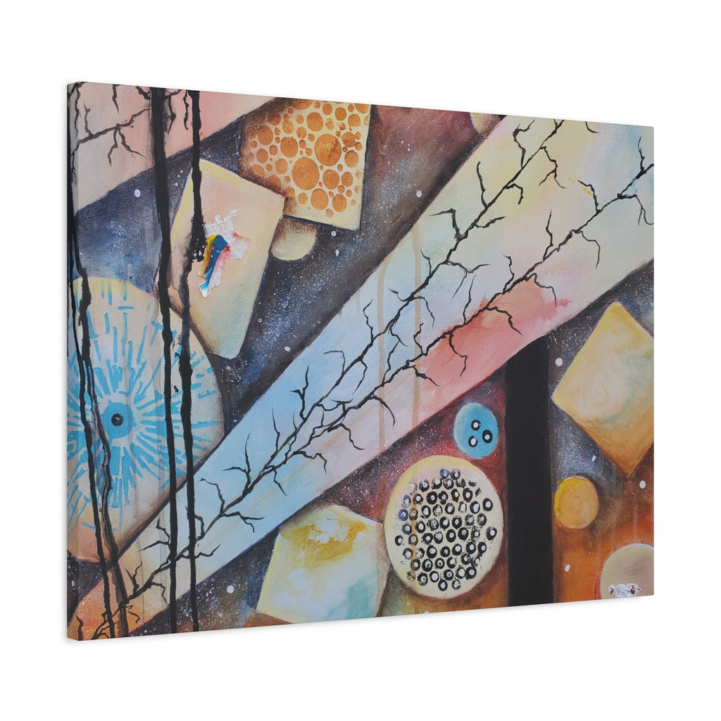 GOLDEN CARTOGRAPHY - DRIFT OF THE BLUE REALM - Abstract Geometric Canvas Art - Pastel Galaxy Stretched Matte Print