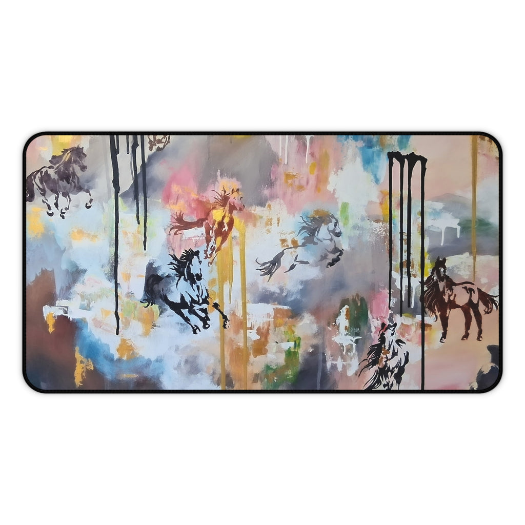 GUARDIANS OF THE QUIET PLAINS - Abstract Horsescape Desk Mat — Colorful Equestrian Art Desk Pad