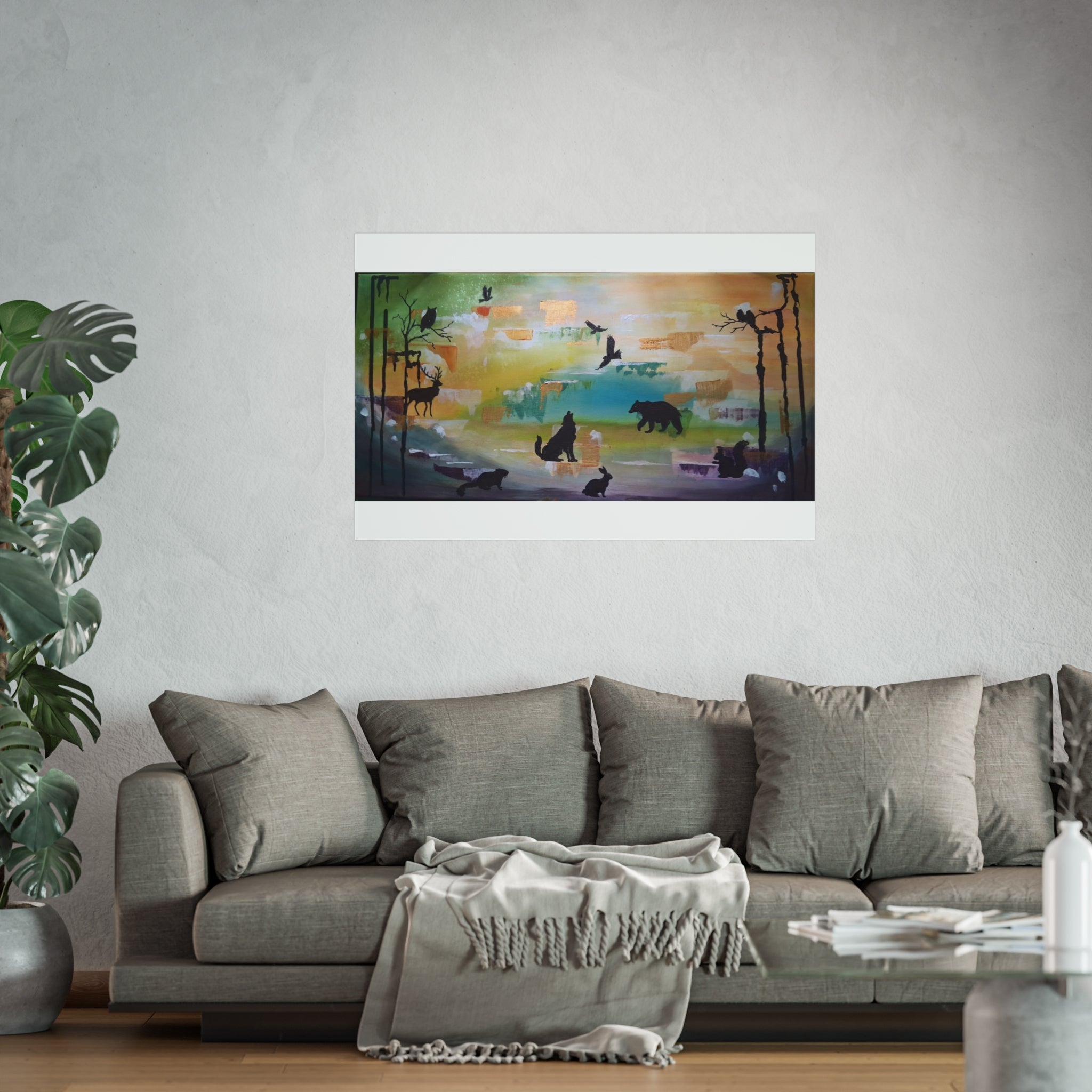 Wildlife Silhouette Fine Art Poster — Forest Animals Sunset Wall Art
